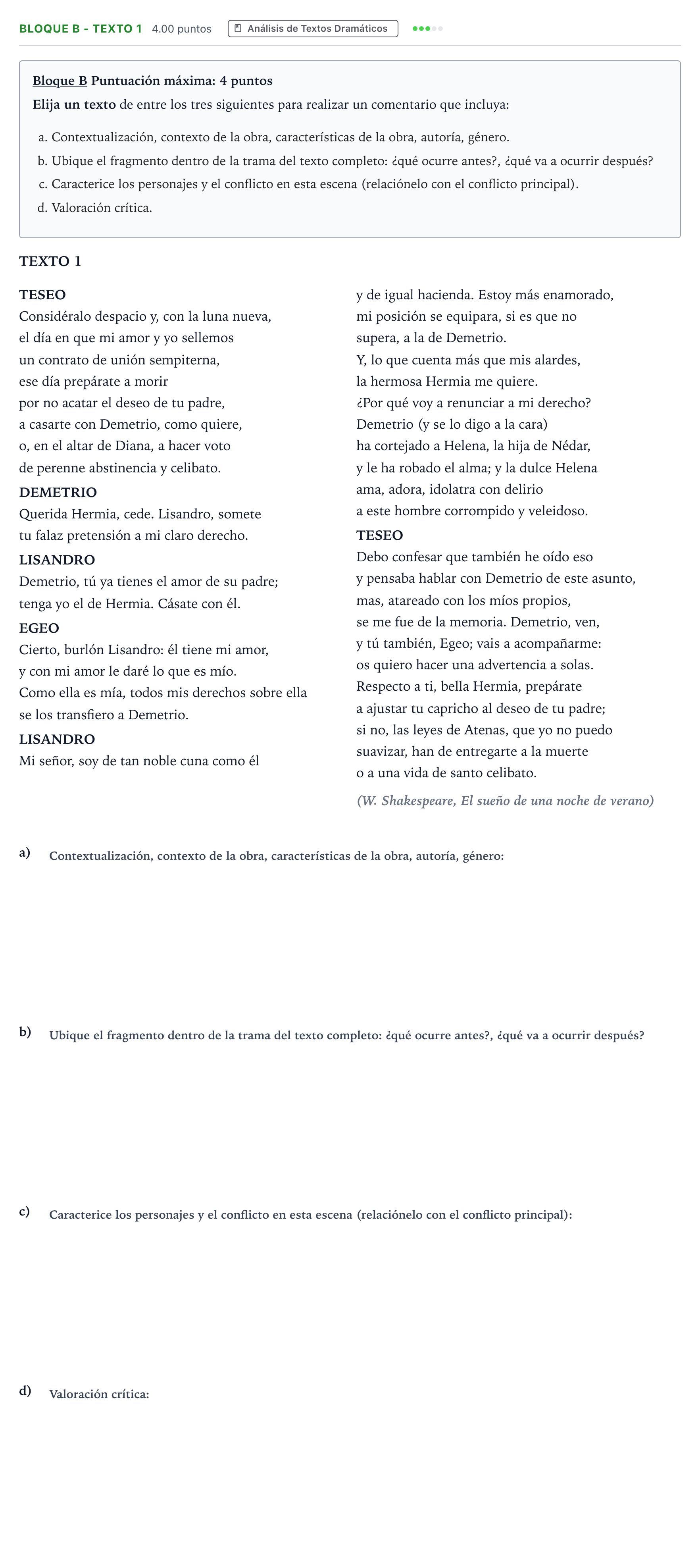 Enunciado: Bloque B - Texto 1 · Artes Escénicas PAU Andalucía Extraordinaria Suplente 2021