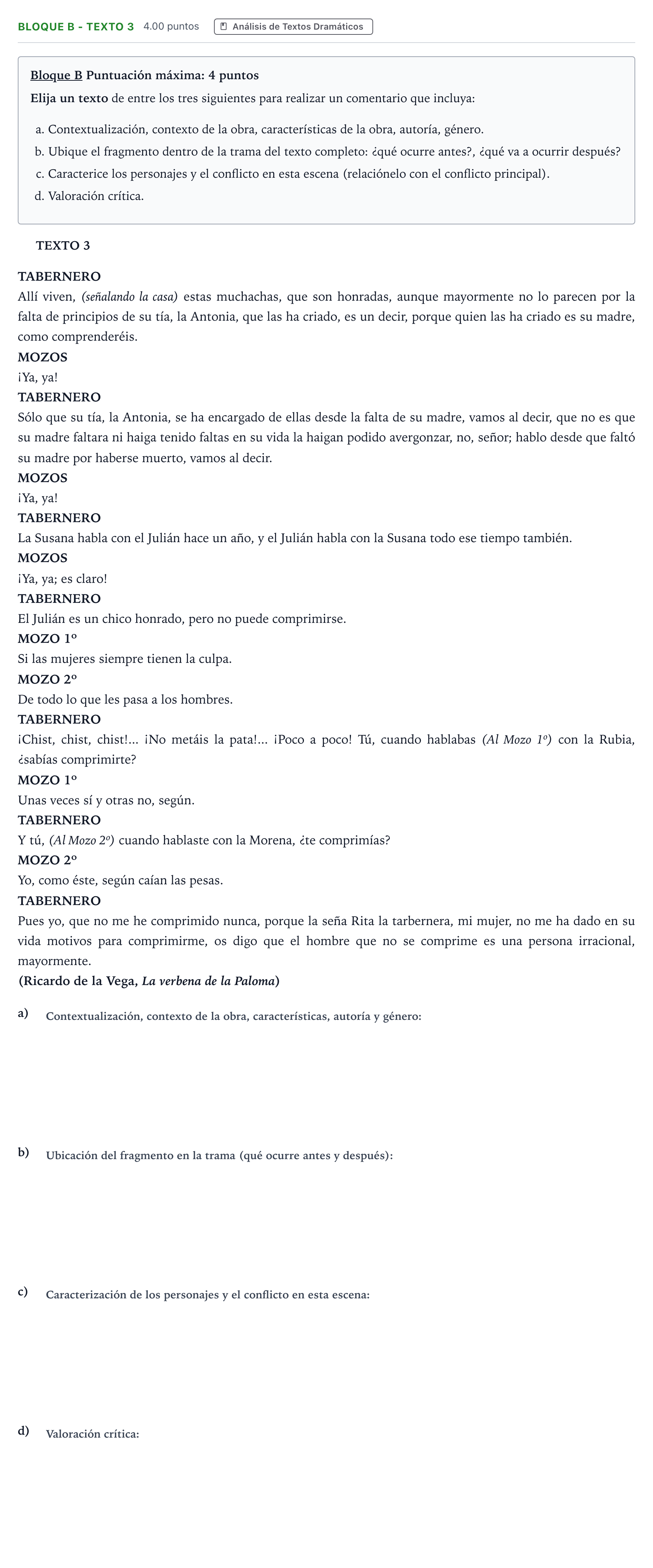 Enunciado: Bloque B - Texto 3 · Artes Escénicas PAU Andalucía Extraordinaria Suplente 2021