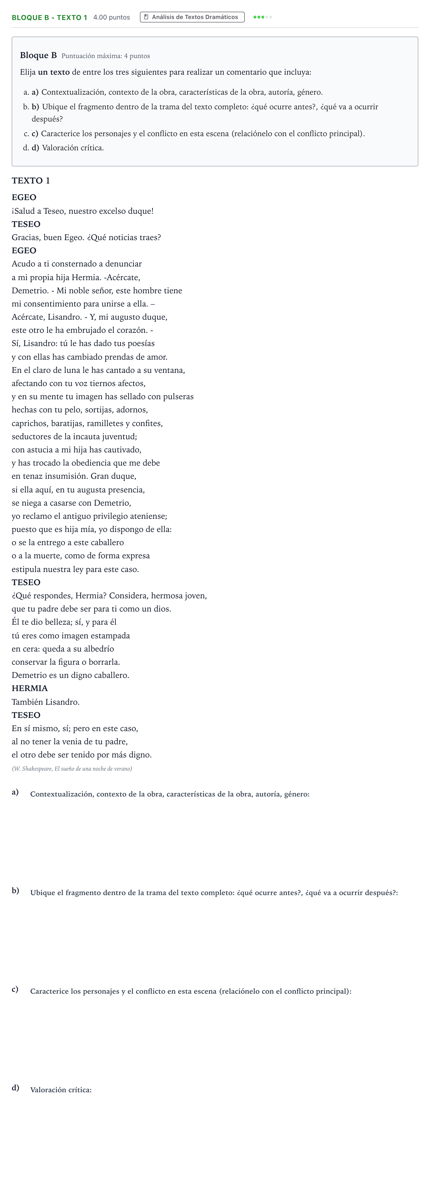 Enunciado: Bloque B - Texto 1 · Artes Escénicas PAU Andalucía Extraordinaria Reserva 2021