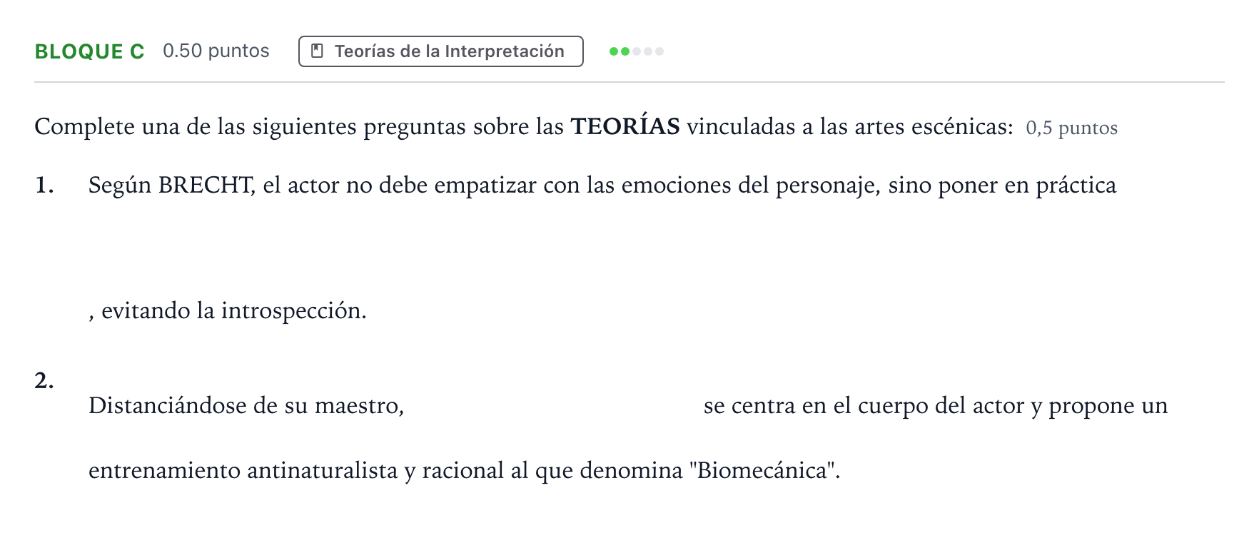 Enunciado: Bloque C - Teorías · Artes Escénicas PAU Andalucía Extraordinaria Reserva 2021
