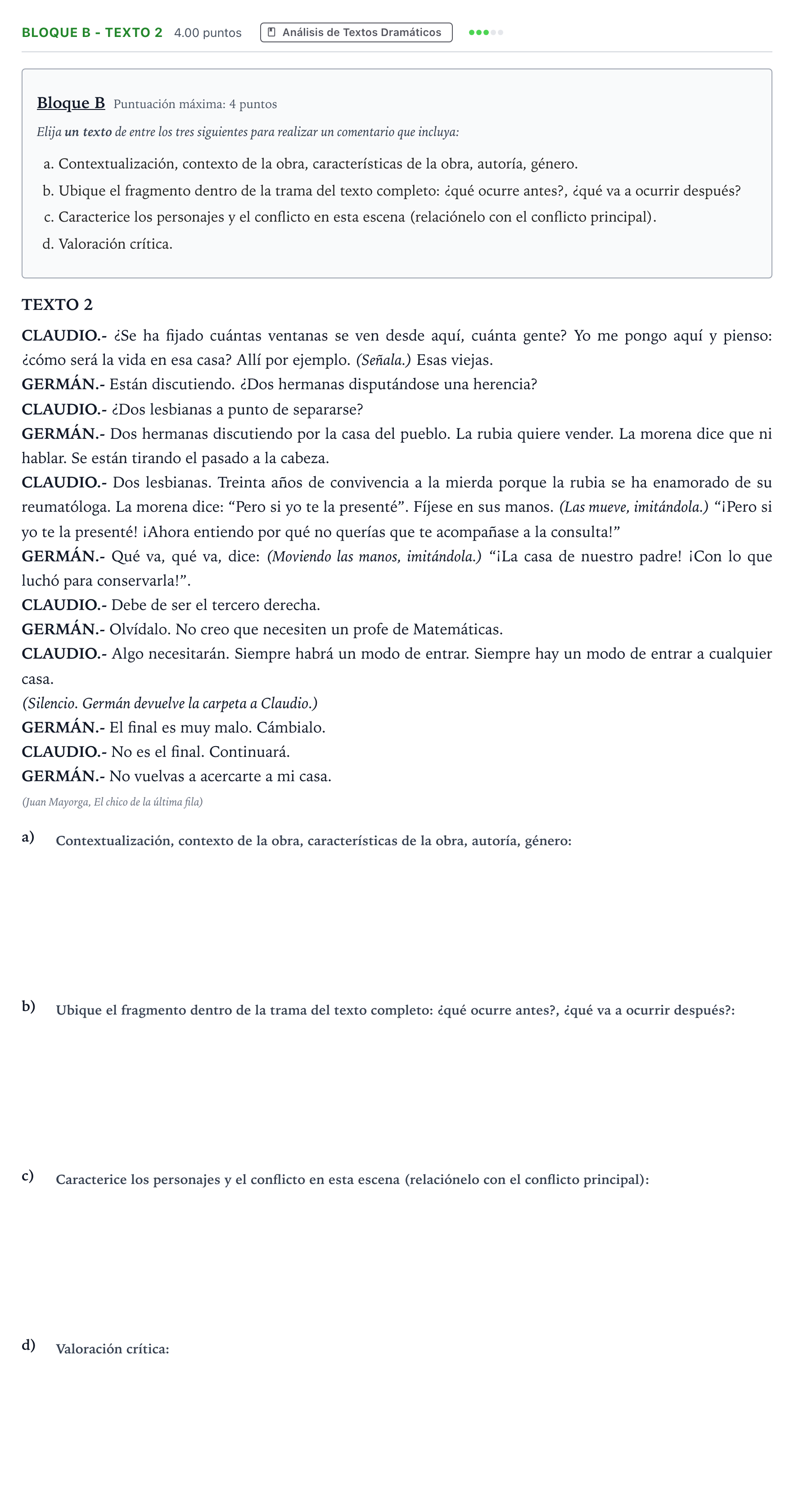 Enunciado: Bloque B - Texto 2 · Artes Escénicas PAU Andalucía Ordinaria Suplente 2021