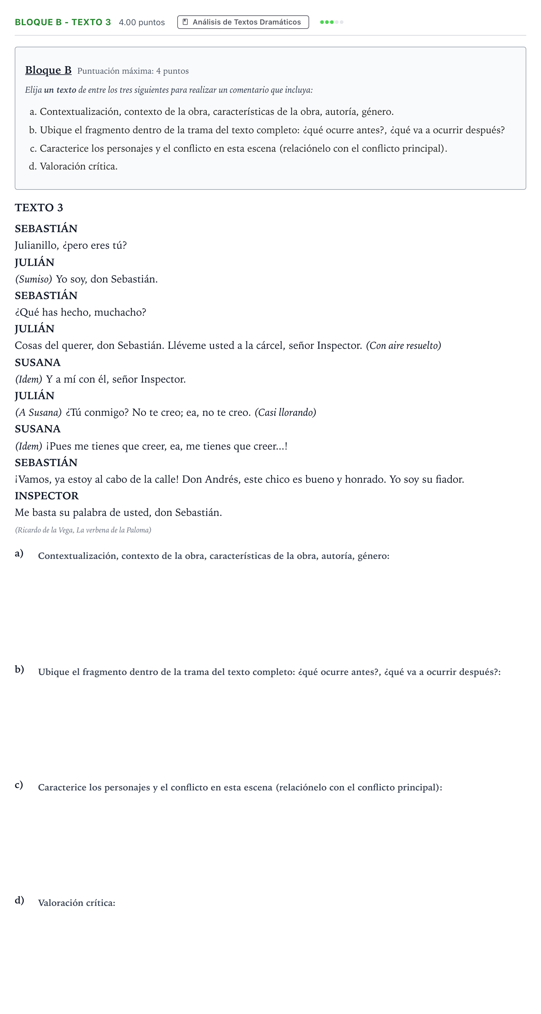 Enunciado: Bloque B - Texto 3 · Artes Escénicas PAU Andalucía Ordinaria Suplente 2021