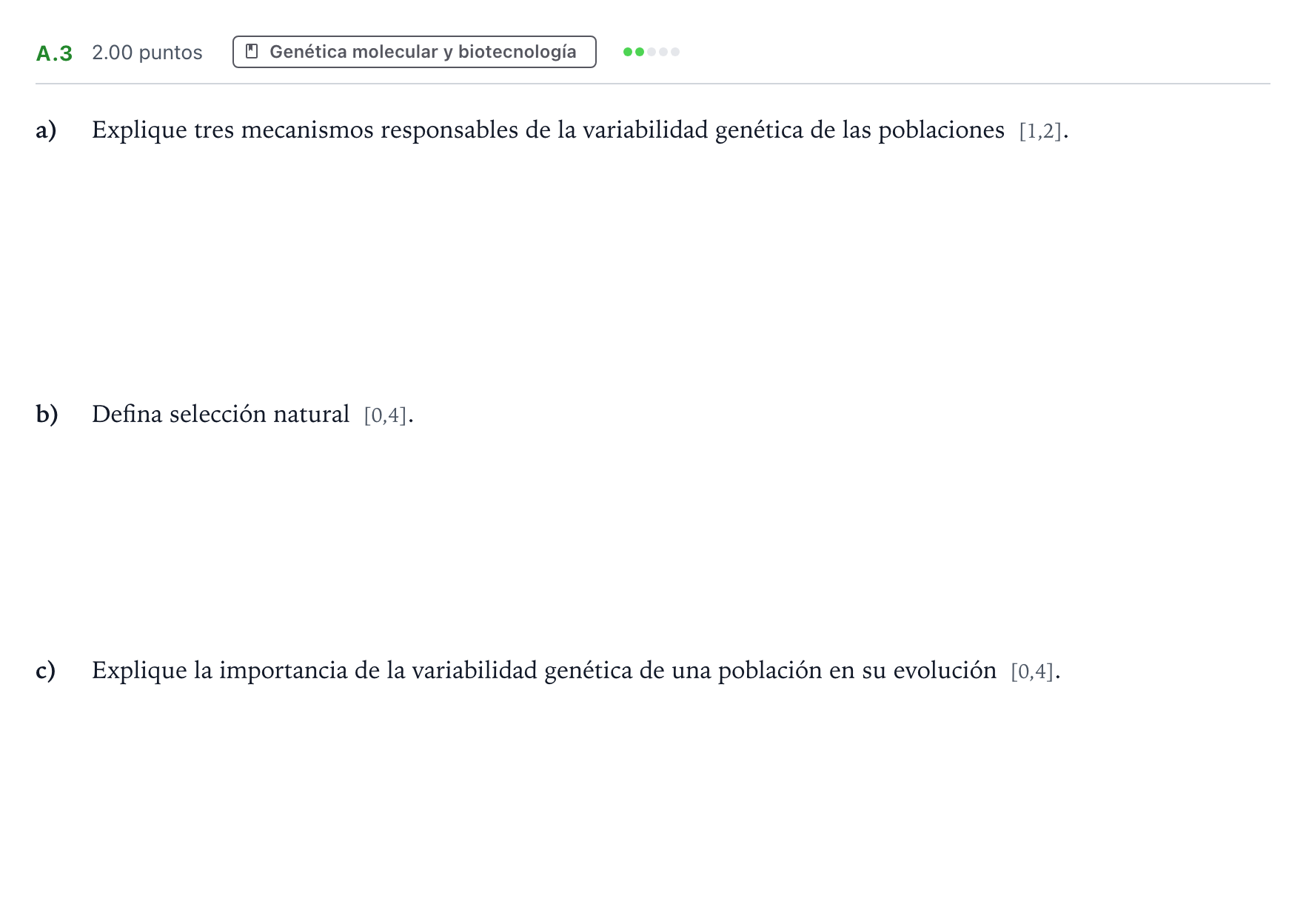 Enunciado: Ejercicio A.3 · Biología PAU Andalucía Extraordinaria Reserva 2021