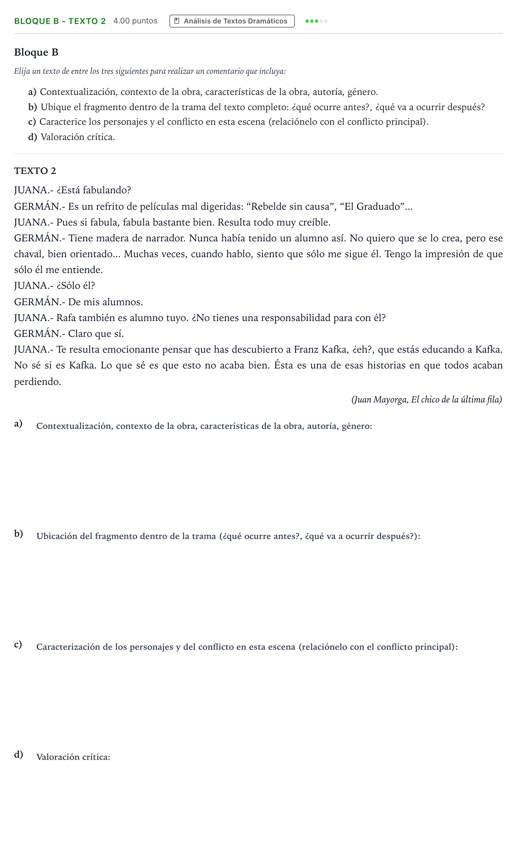 Enunciado: Bloque B - Texto 2 · Artes Escénicas PAU Andalucía Ordinaria Titular 2021