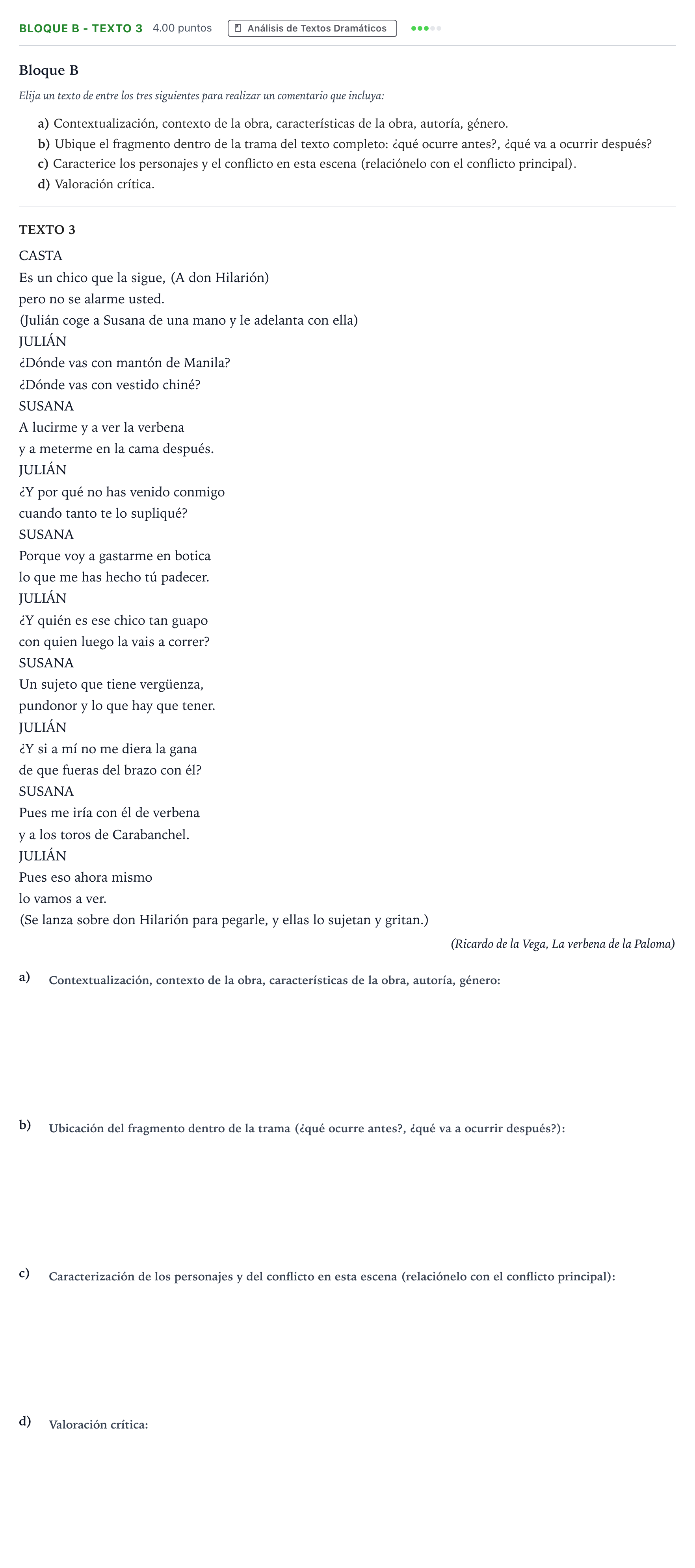 Enunciado: Bloque B - Texto 3 · Artes Escénicas PAU Andalucía Ordinaria Titular 2021