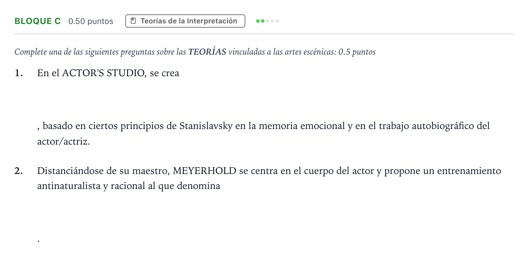 Enunciado: Bloque C - Teorías · Artes Escénicas PAU Andalucía Ordinaria Titular 2021