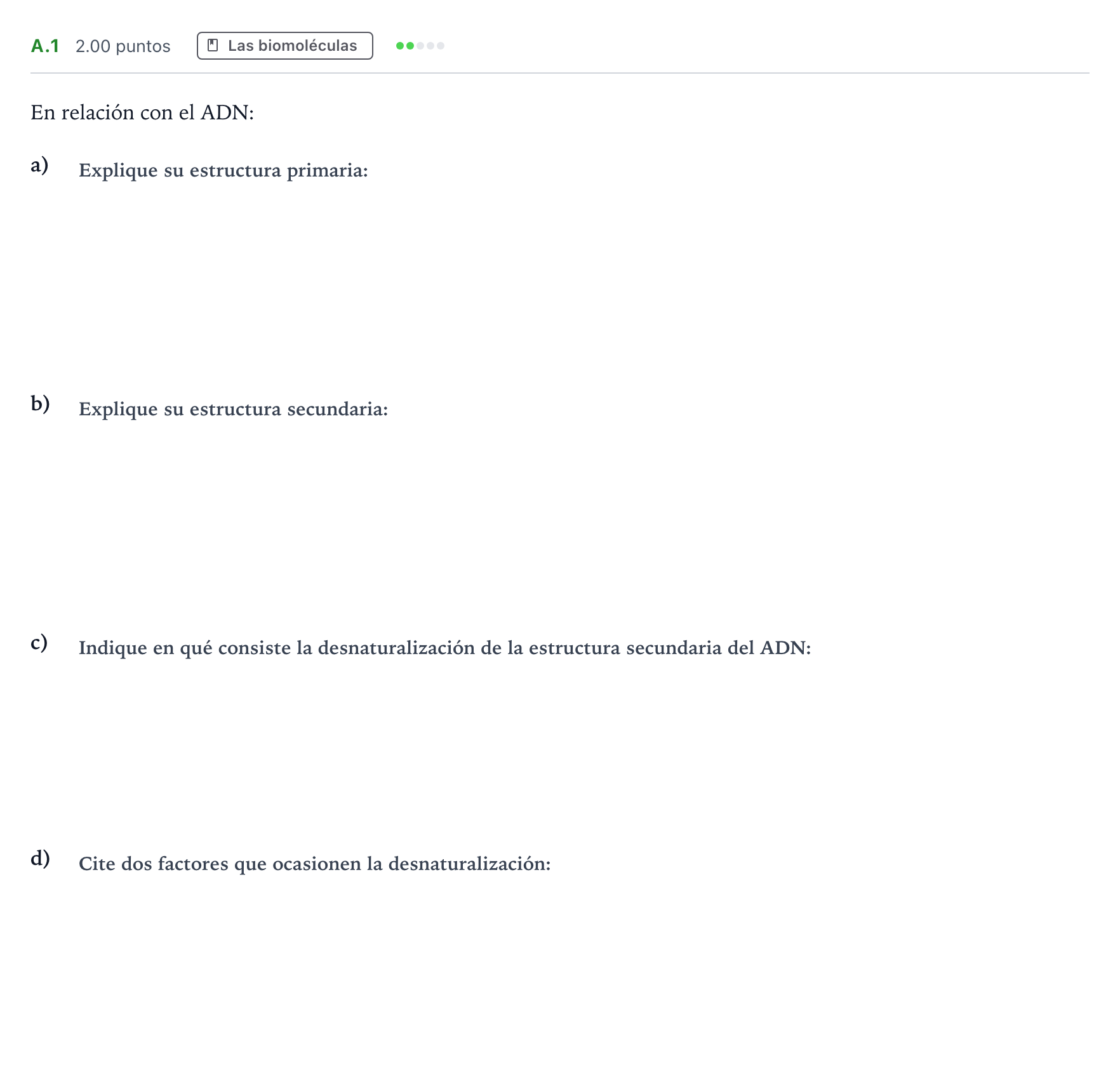 Enunciado: Ejercicio A.1 · Biología PAU Andalucía Extraordinaria Suplente 2021
