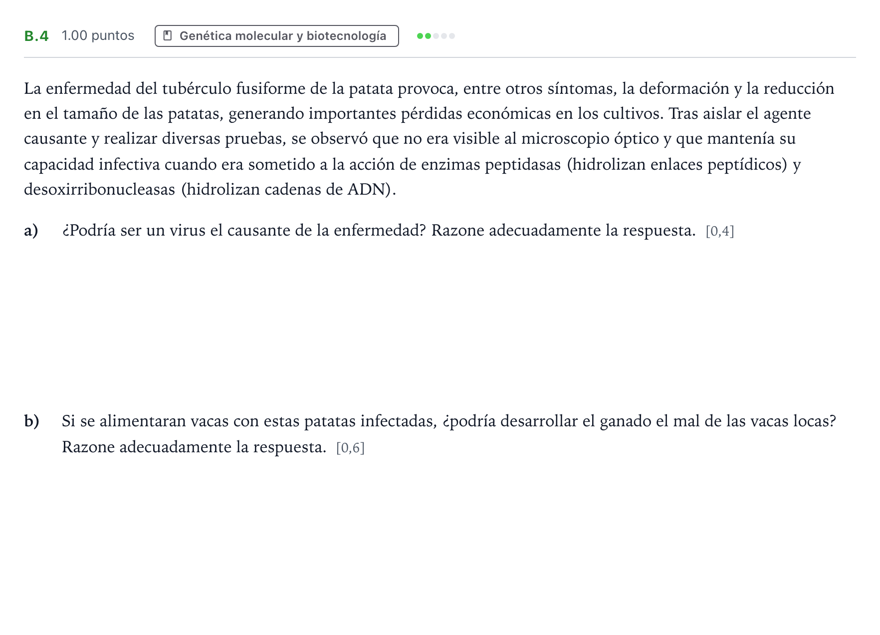 Enunciado: Ejercicio B.4 · Biología PAU Andalucía Extraordinaria Suplente 2021
