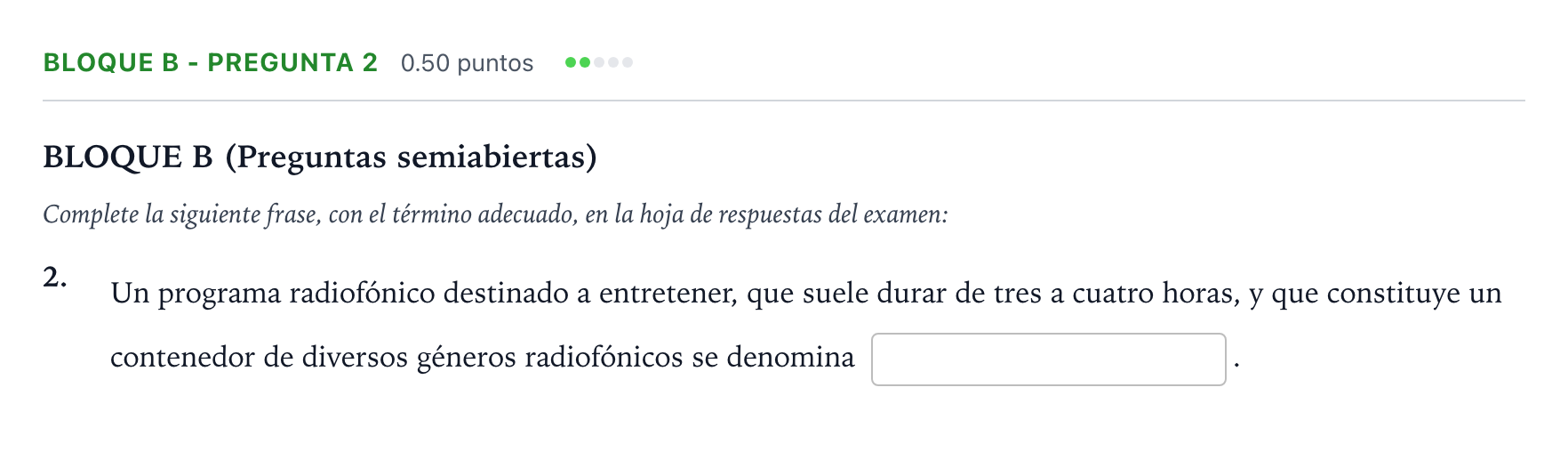 Enunciado: Bloque B - Pregunta 2 · Cultura Audiovisual II PAU Andalucía Extraordinaria Suplente 2021