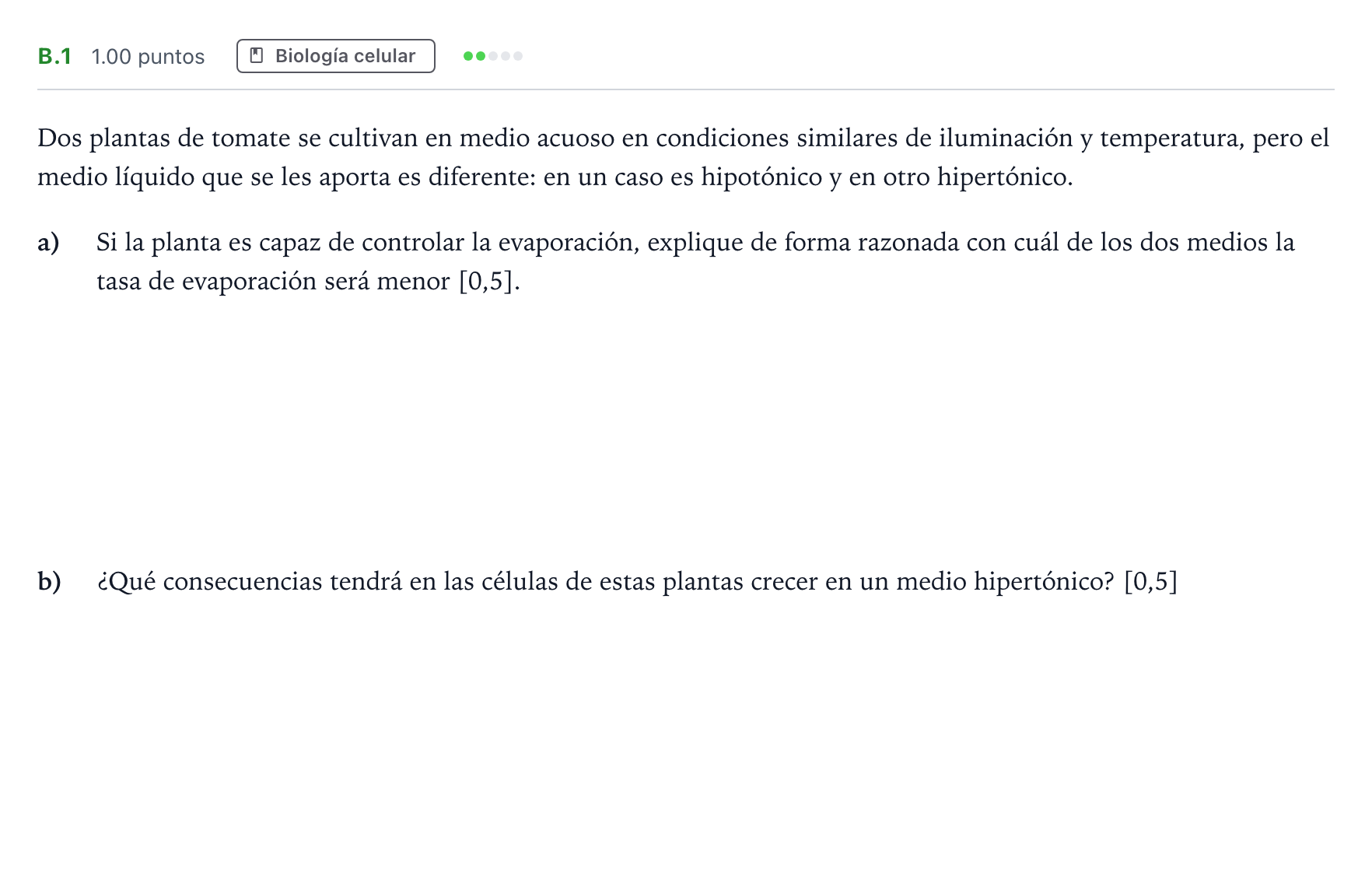Enunciado: Ejercicio B.1 · Biología PAU Andalucía Ordinaria Reserva 2021