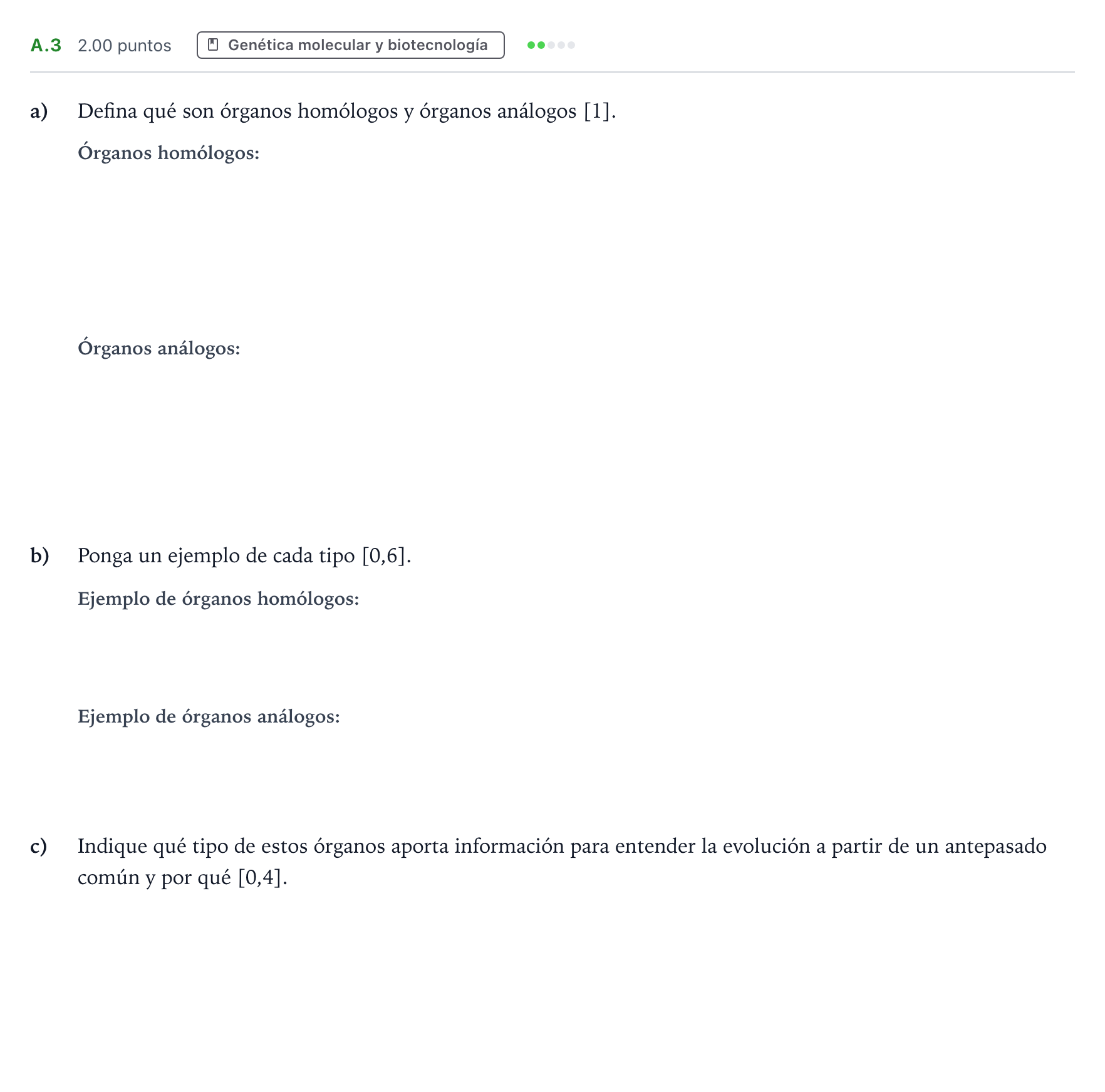 Enunciado: Ejercicio A.3 · Biología PAU Andalucía Extraordinaria Titular 2021