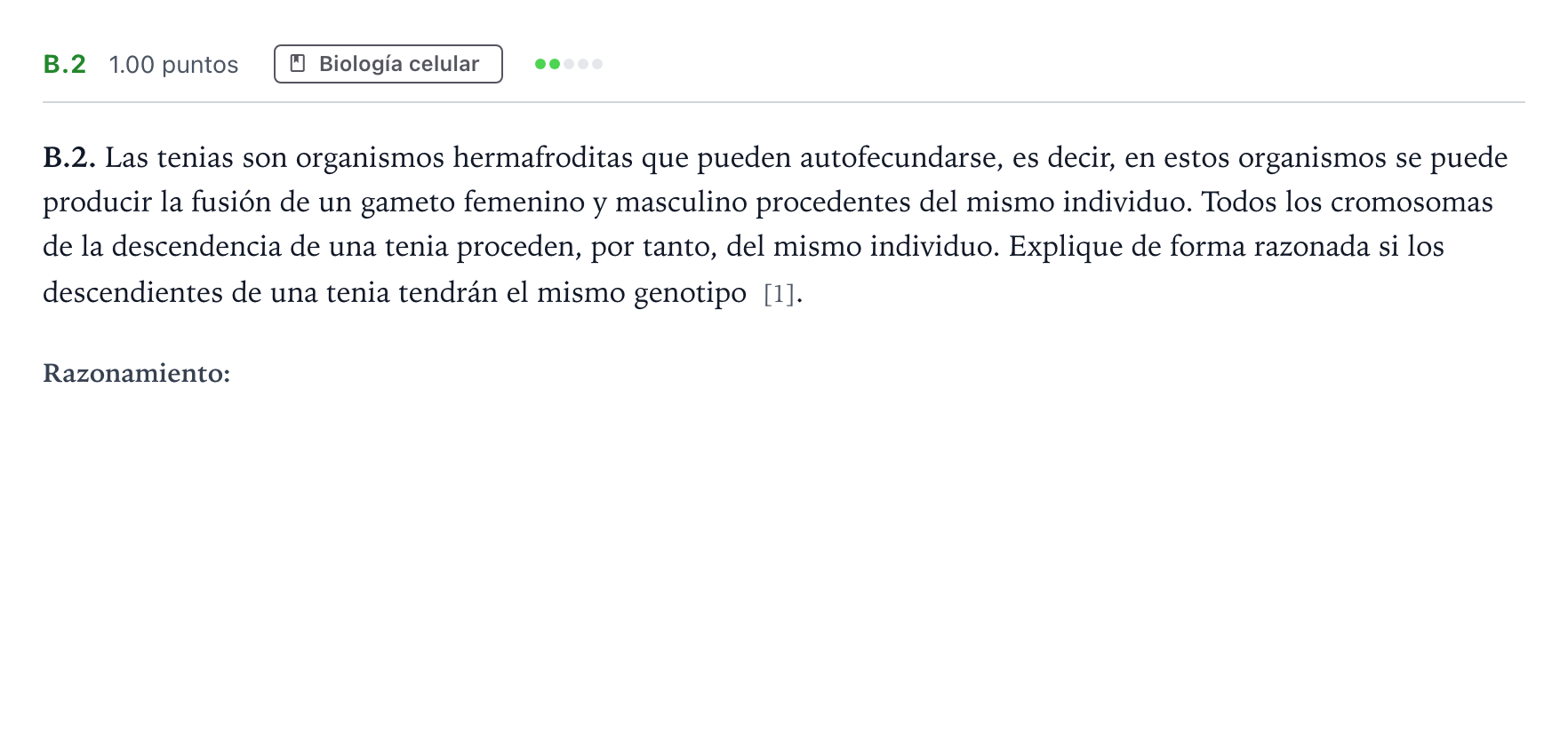 Enunciado: Ejercicio B.2 · Biología PAU Andalucía Ordinaria Suplente 2021