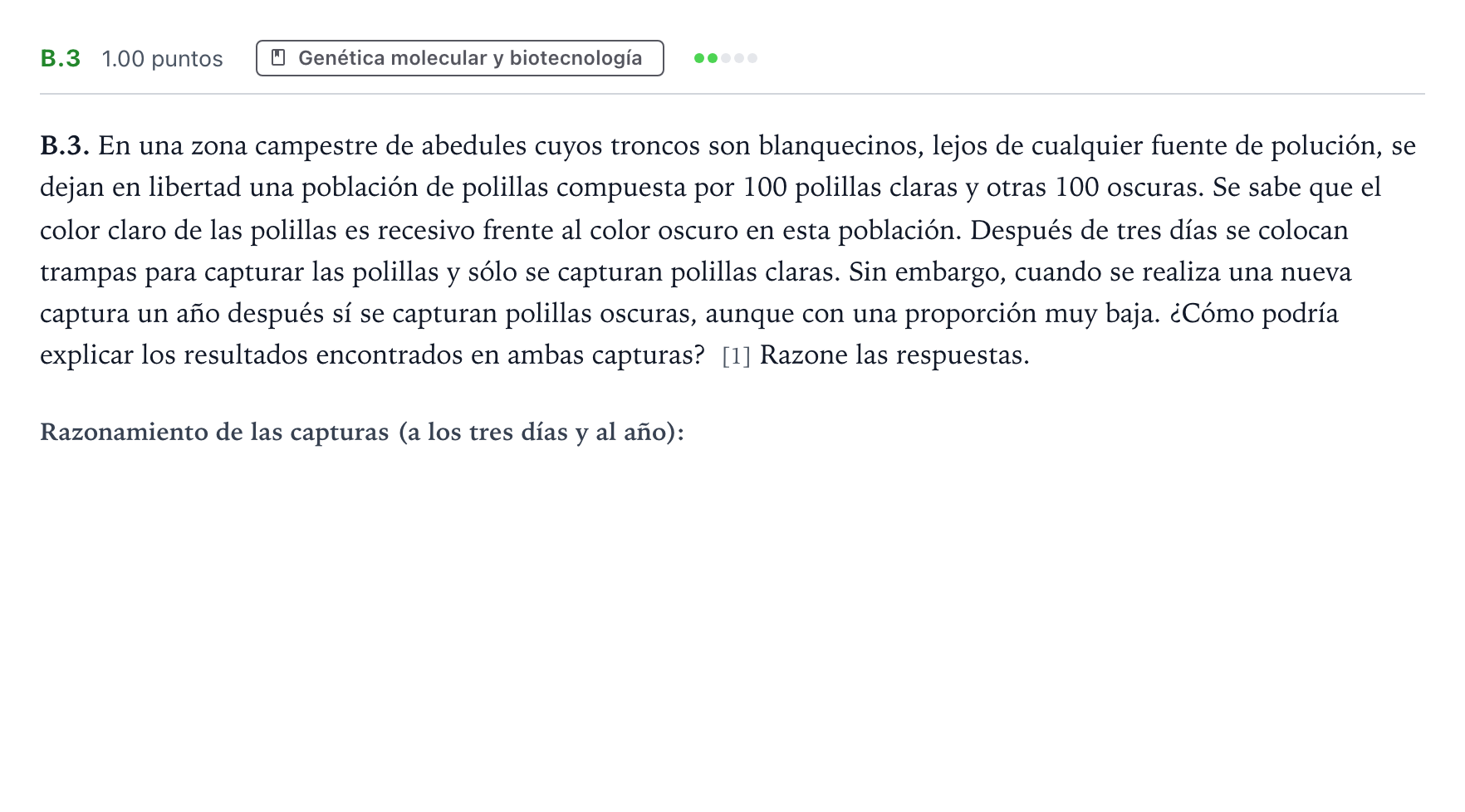 Enunciado: Ejercicio B.3 · Biología PAU Andalucía Ordinaria Suplente 2021