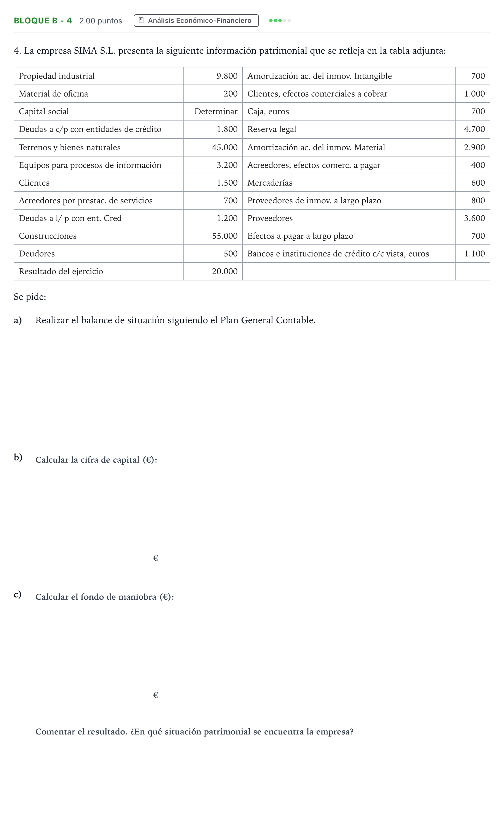 Enunciado: Bloque B - 4 · Economía de la Empresa PAU Andalucía Extraordinaria Reserva 2021