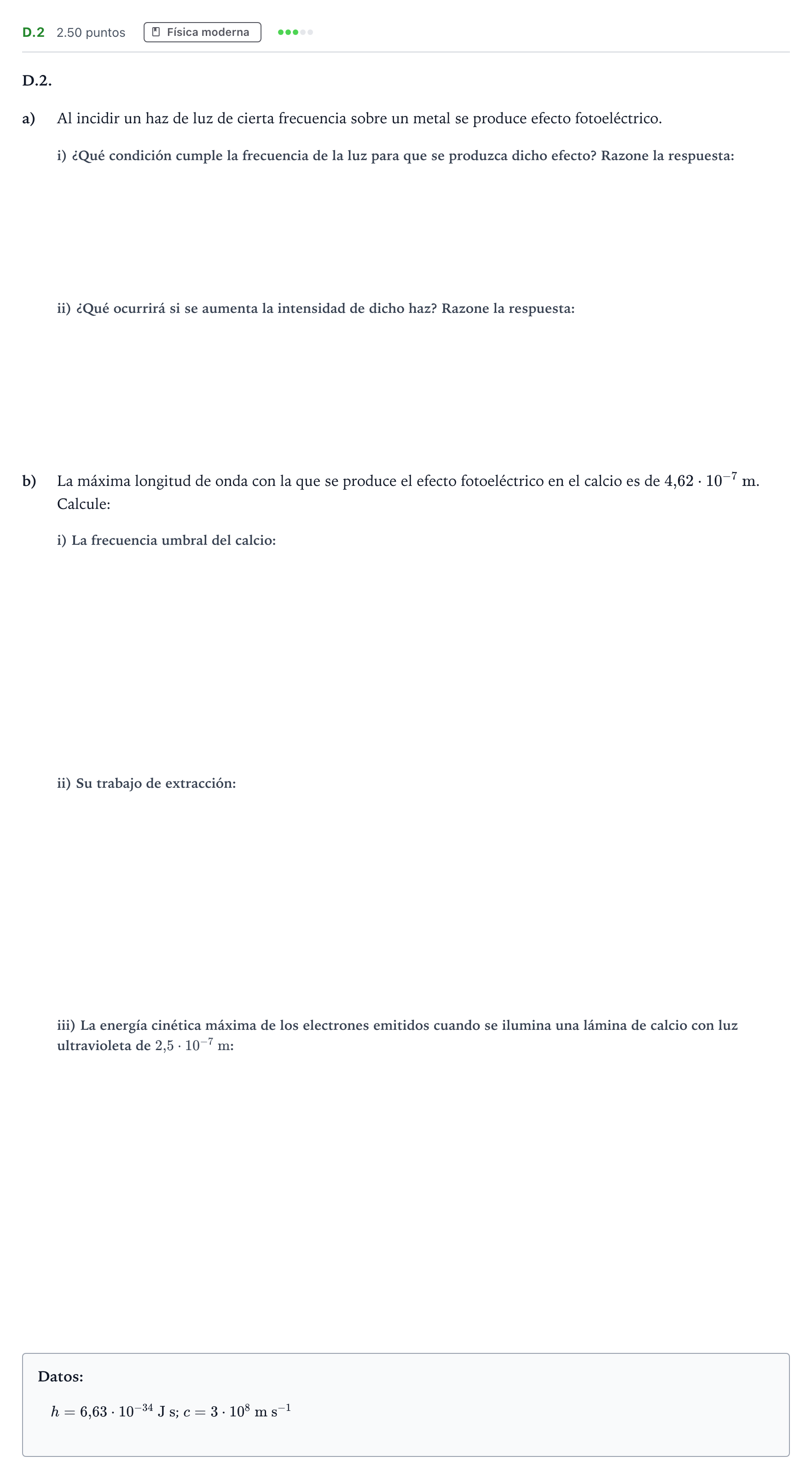 Enunciado: Ejercicio D.2 · Física PAU Andalucía Extraordinaria Reserva 2021