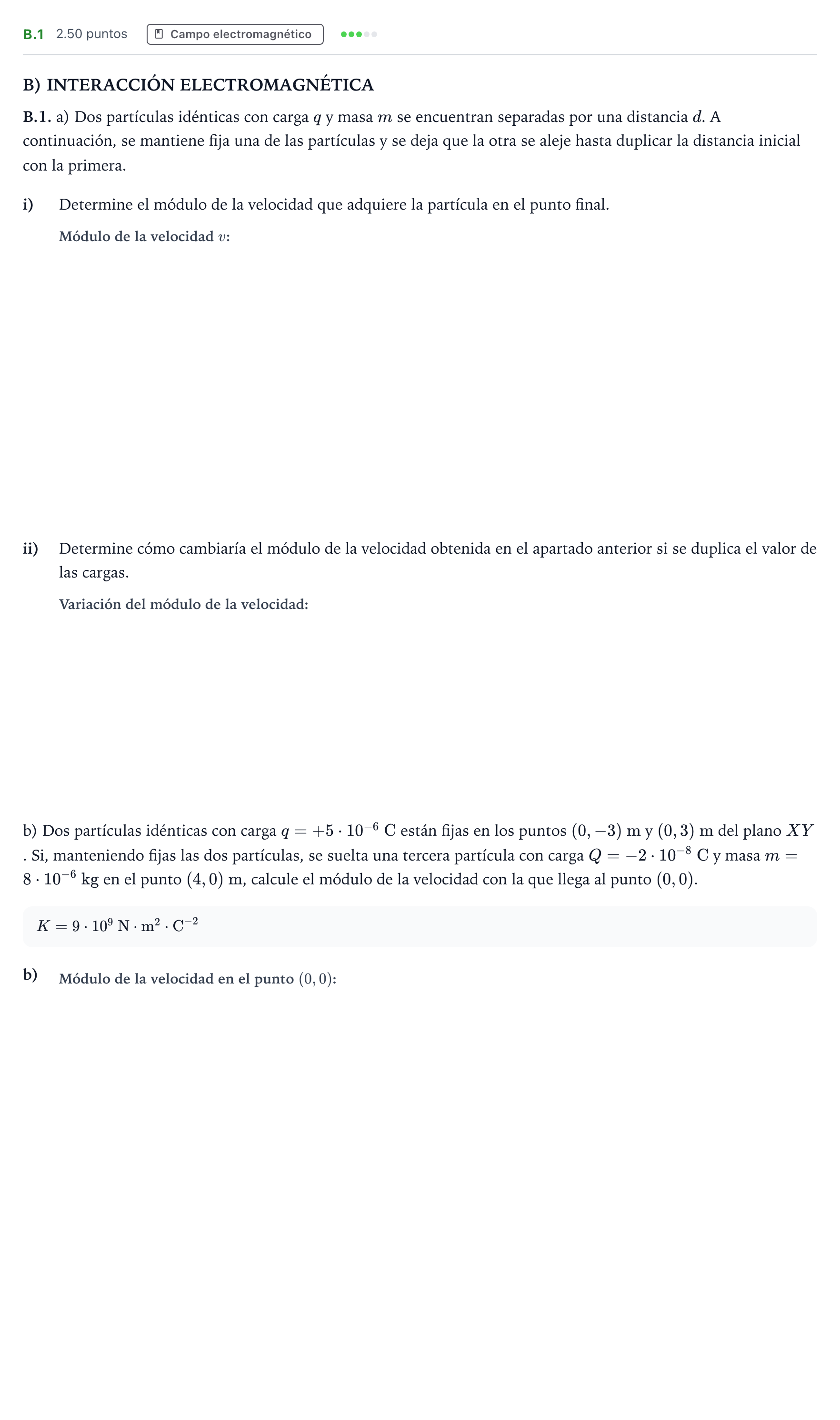 Enunciado: Ejercicio B.1 · Física PAU Andalucía Extraordinaria Titular 2021