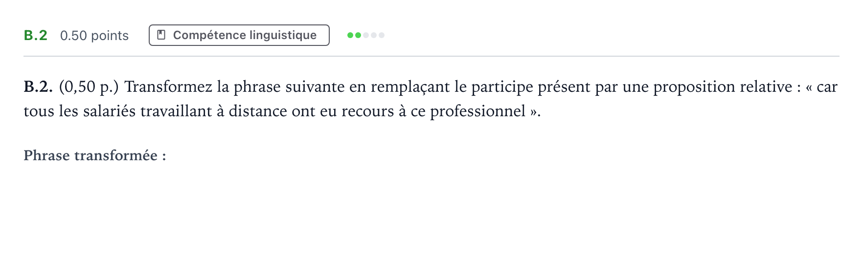 Enunciado: Ejercicio B.2 · Francés PAU Andalucía Extraordinaria Suplente 2021
