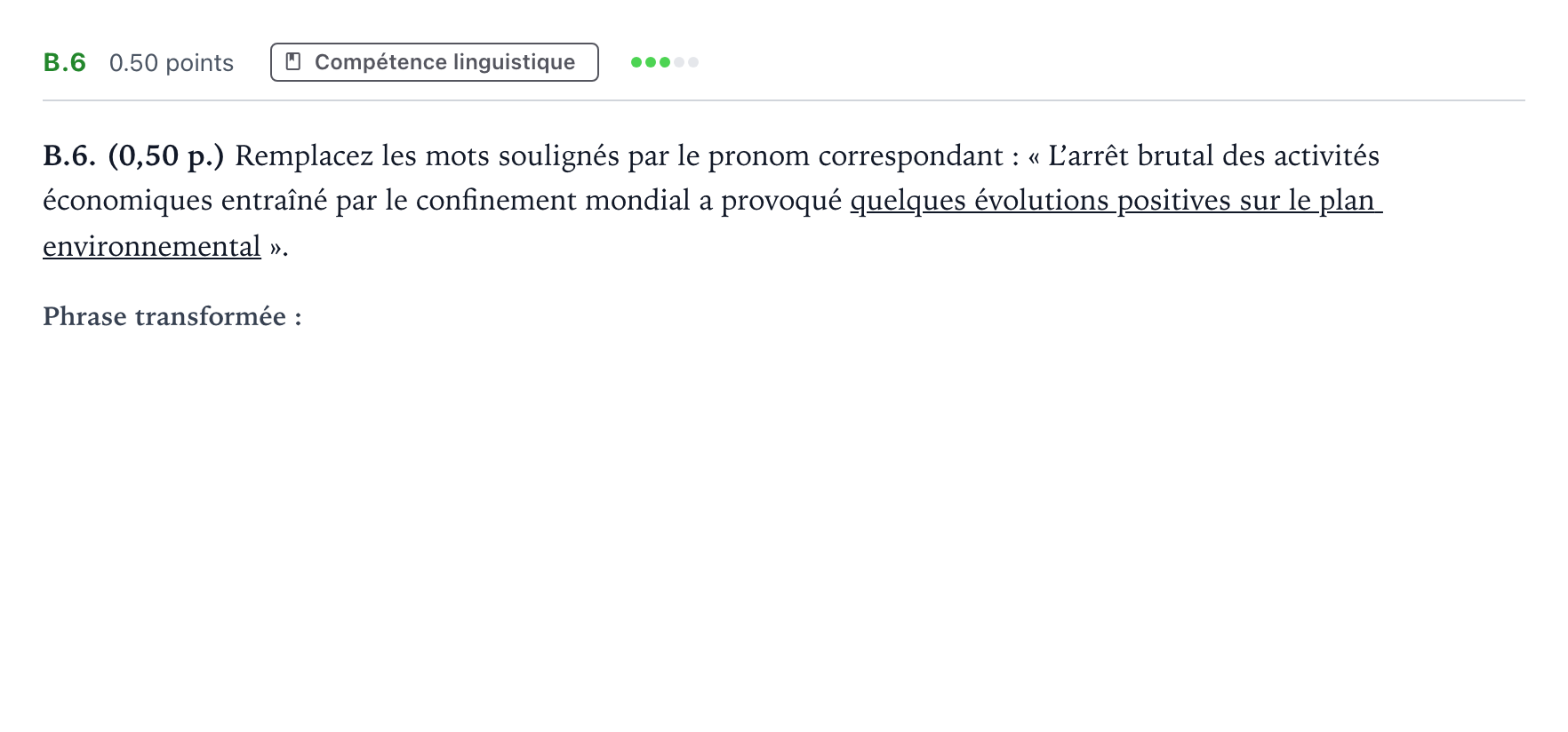 Enunciado: Ejercicio B.6 · Francés PAU Andalucía Extraordinaria Suplente 2021