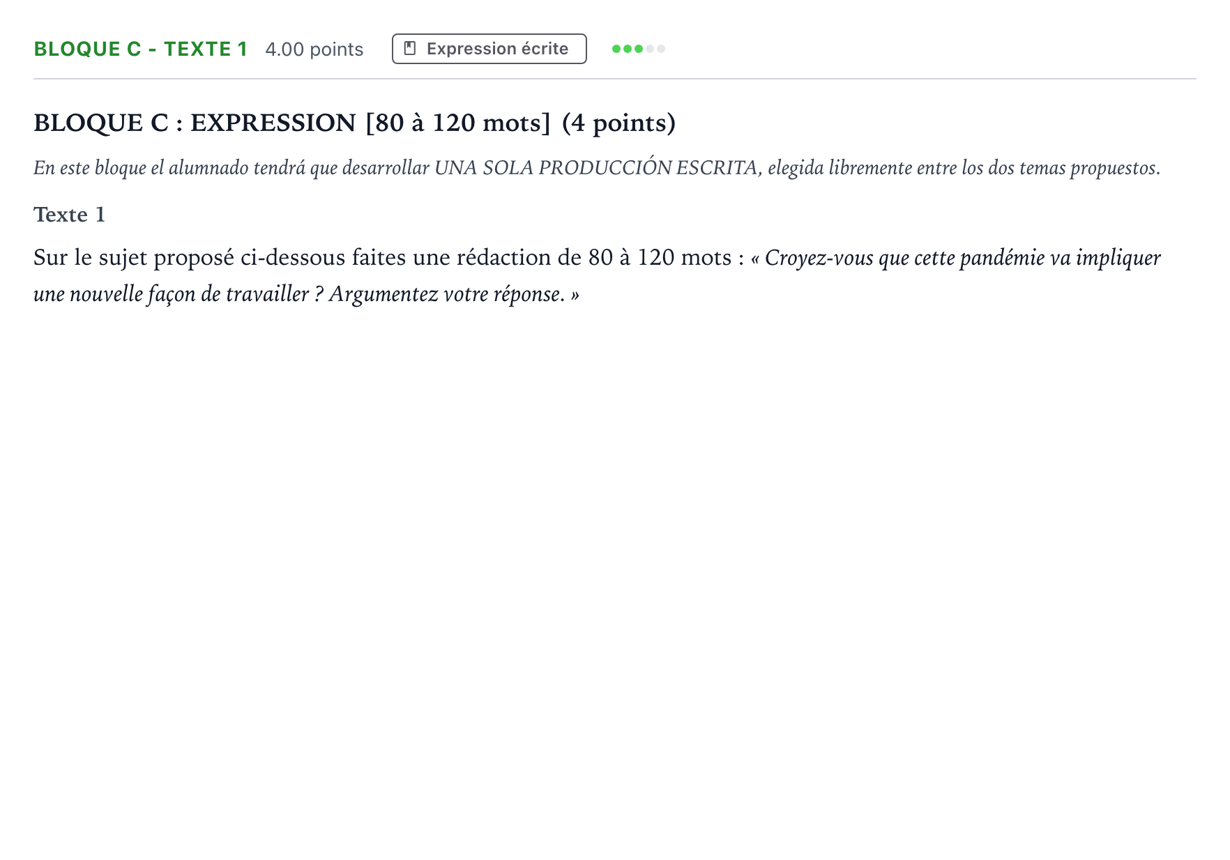 Enunciado: Bloque C - Texte 1 · Francés PAU Andalucía Extraordinaria Suplente 2021