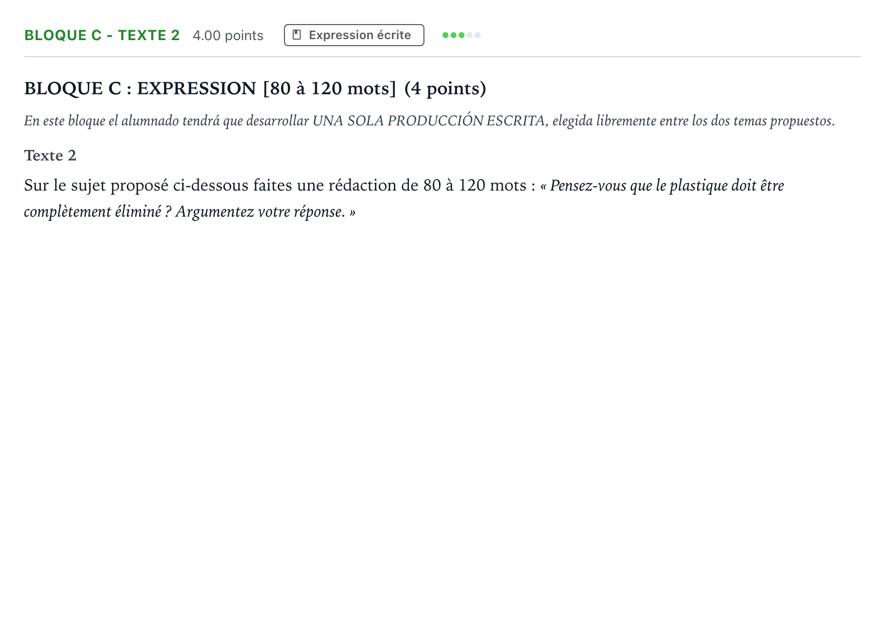 Enunciado: Bloque C - Texte 2 · Francés PAU Andalucía Extraordinaria Suplente 2021
