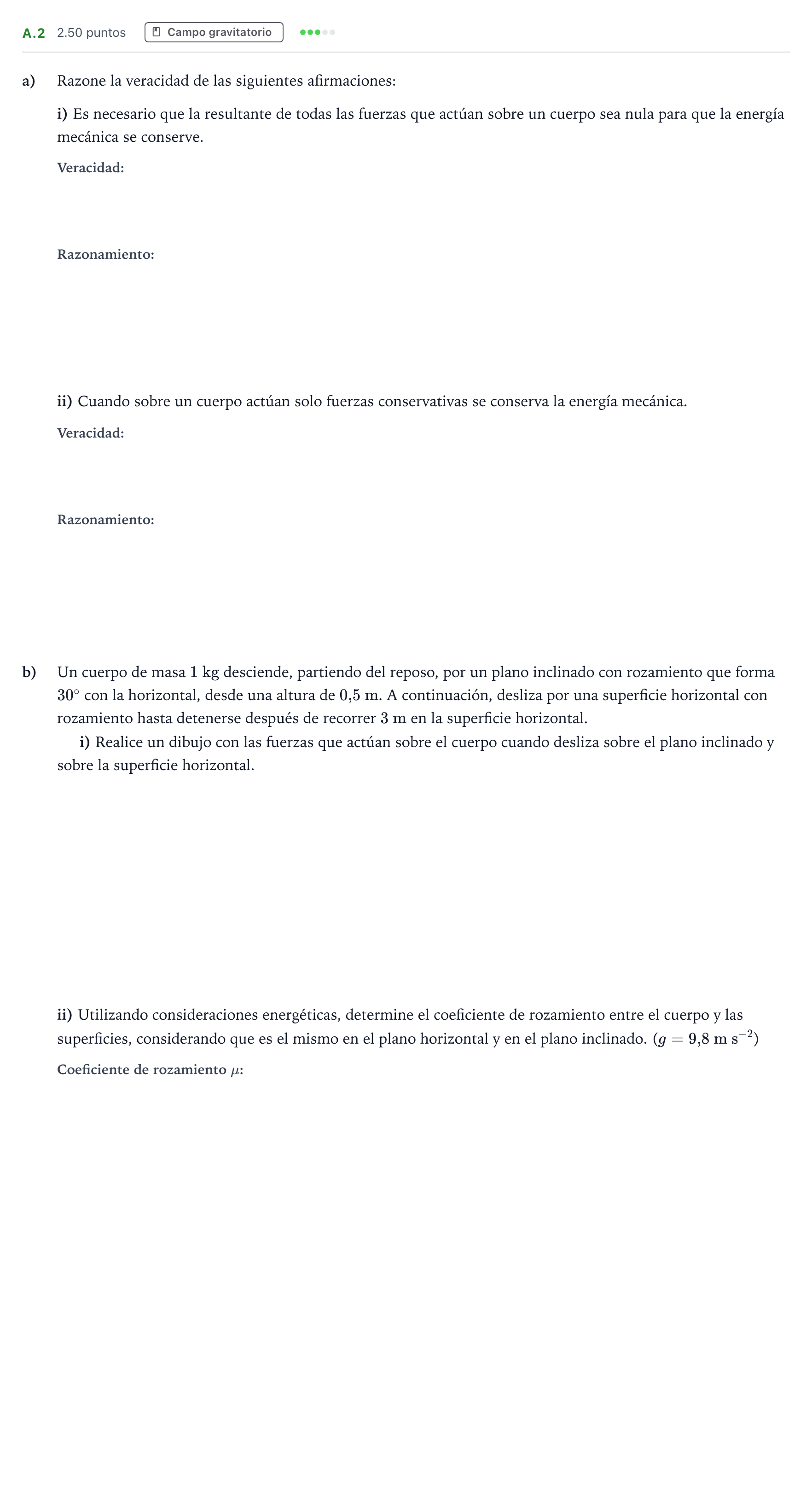 Enunciado: Ejercicio A.2 · Física PAU Andalucía Ordinaria Suplente 2021
