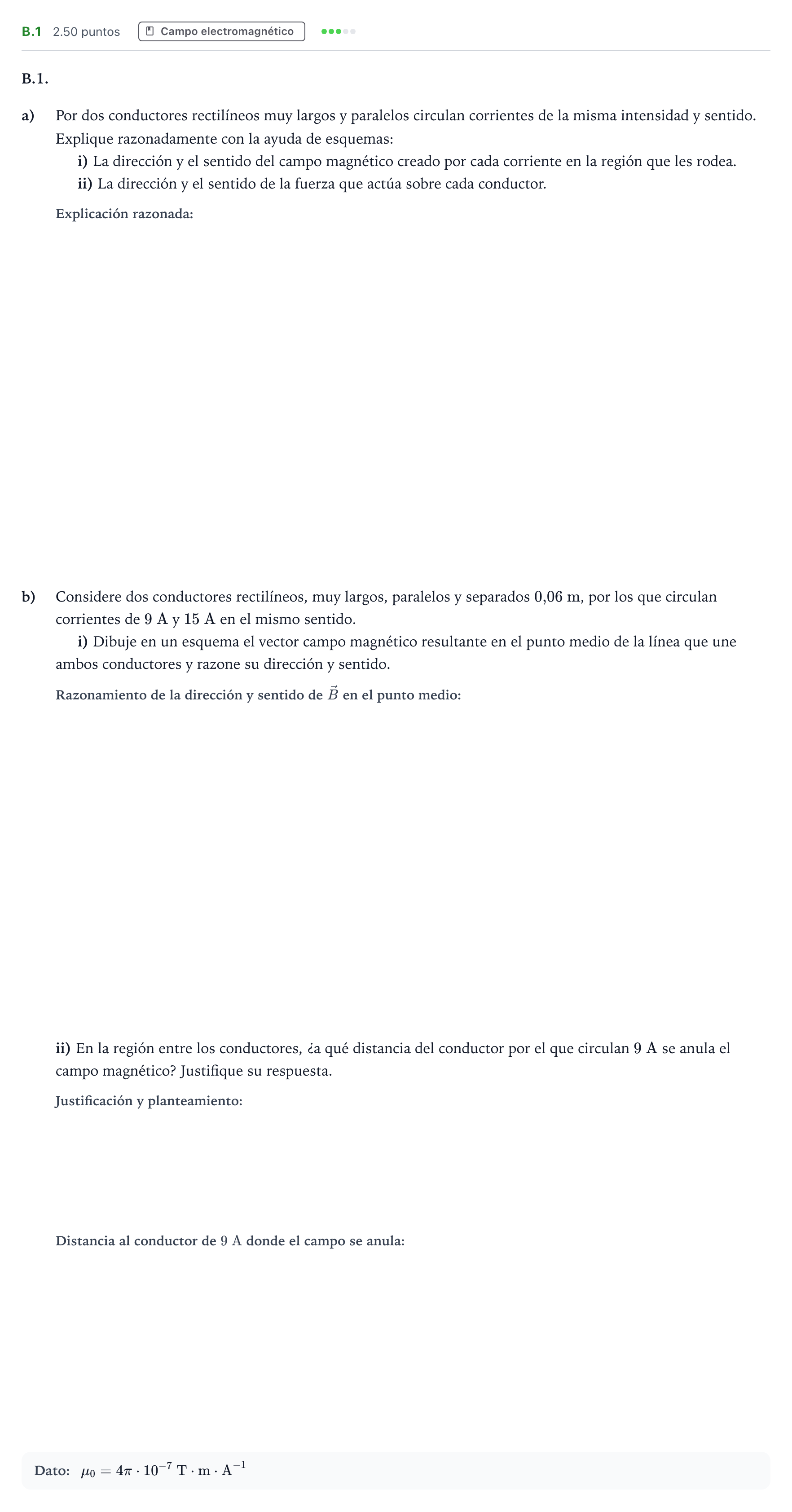 Enunciado: Ejercicio B.1 · Física PAU Andalucía Ordinaria Suplente 2021