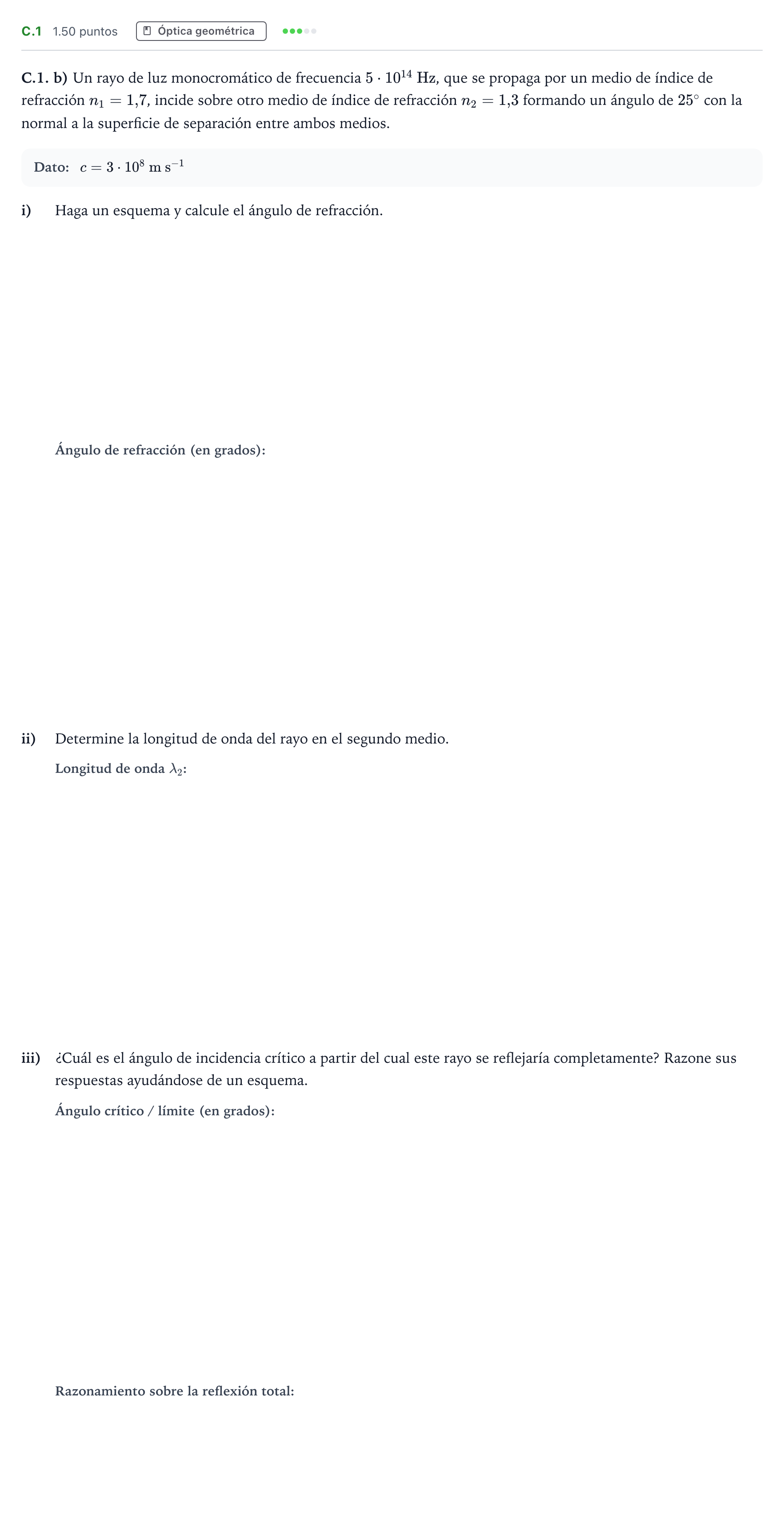 Enunciado: Ejercicio C.1 - Óptica geométrica · Física PAU Andalucía Ordinaria Suplente 2021