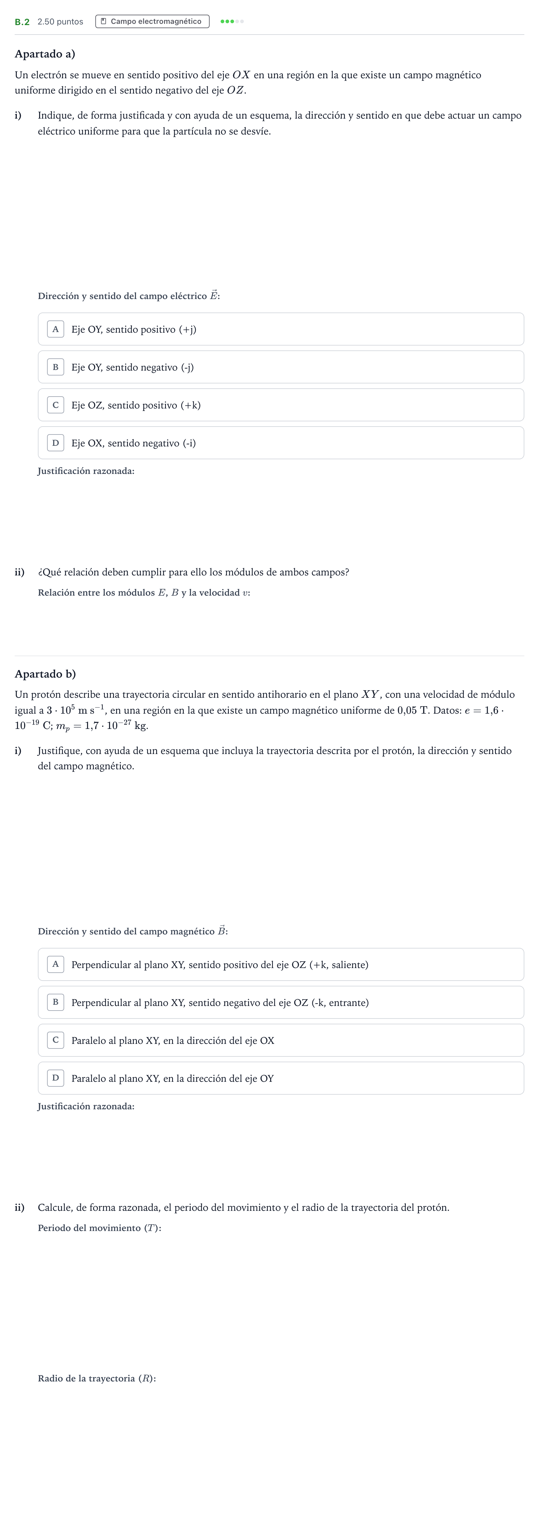 Enunciado: Ejercicio B.2 · Física PAU Andalucía Ordinaria Titular 2021