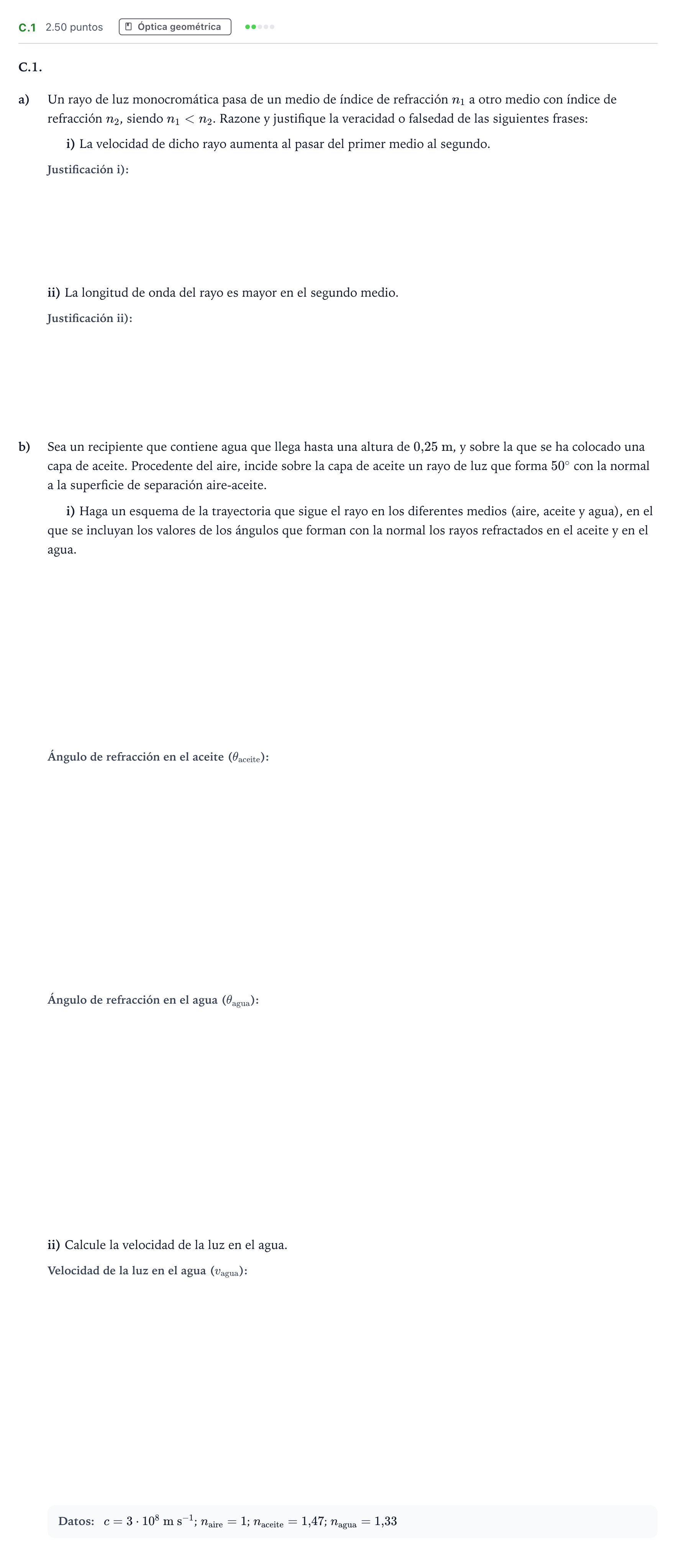Enunciado: Ejercicio C.1 · Física PAU Andalucía Ordinaria Titular 2021