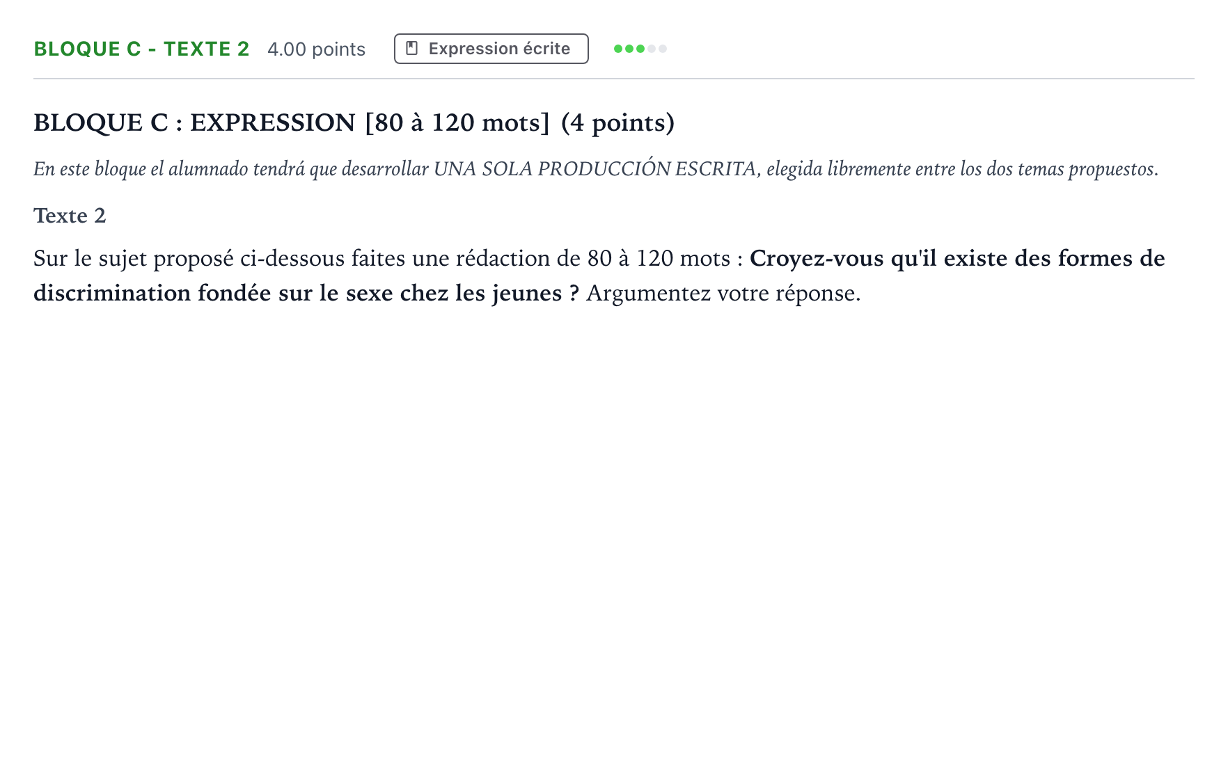 Enunciado: Bloque C - Texte 2 · Francés PAU Andalucía Ordinaria Reserva 2021