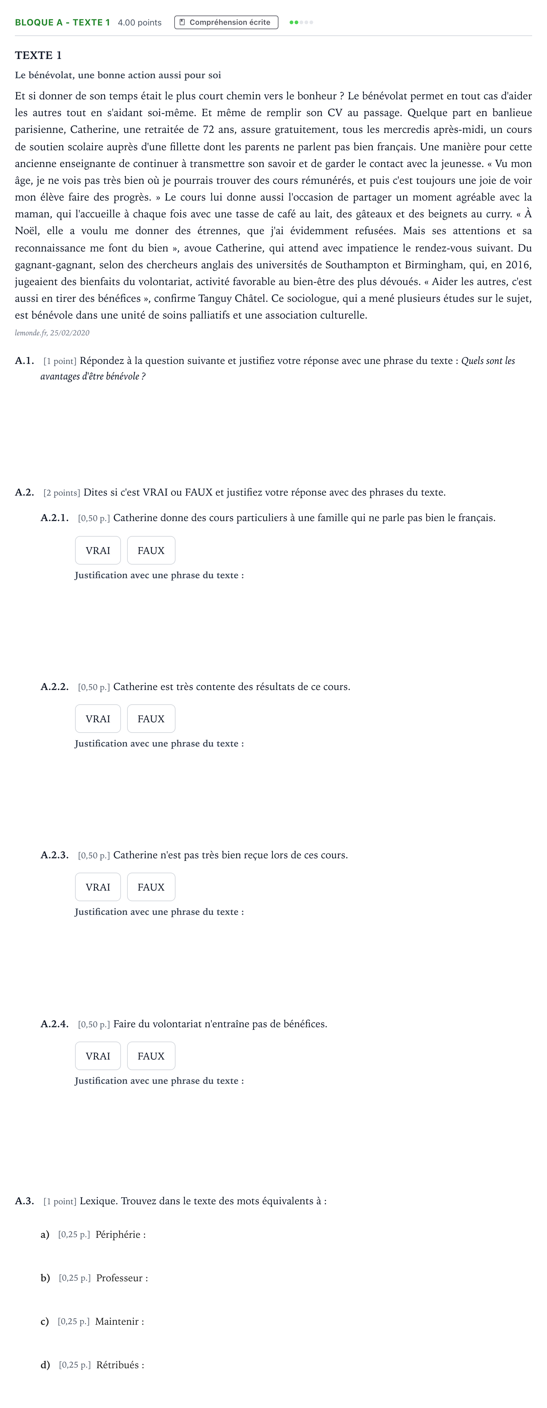 Enunciado: Bloque A - Texte 1 · Francés PAU Andalucía Ordinaria Titular (Acceso) 2021