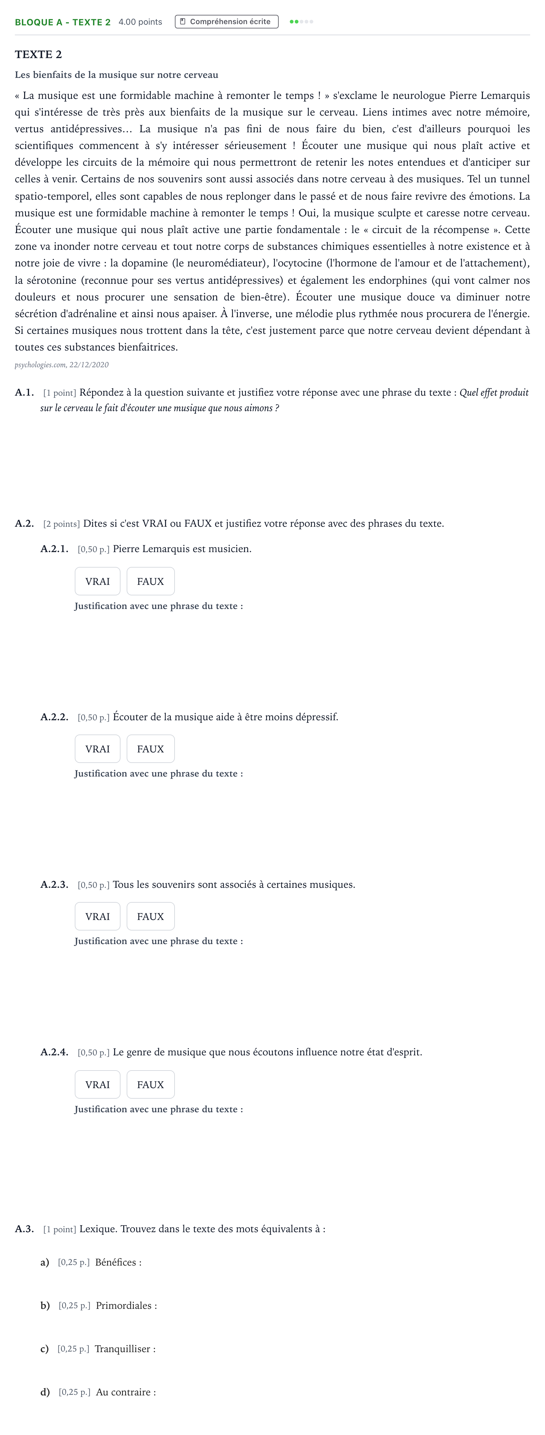 Enunciado: Bloque A - Texte 2 · Francés PAU Andalucía Ordinaria Titular (Acceso) 2021
