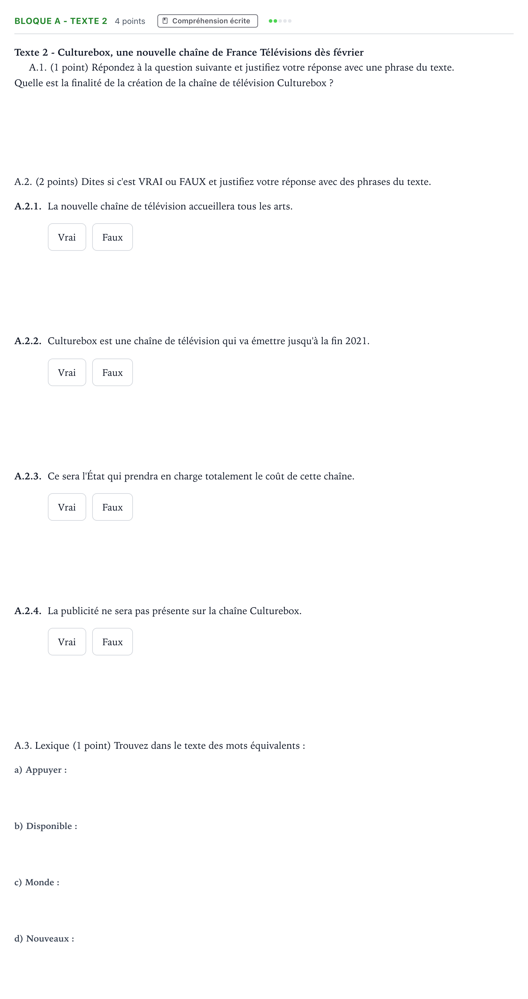 Enunciado: Bloque A - Texte 2 · Francés PAU Andalucía Ordinaria Suplente 2021