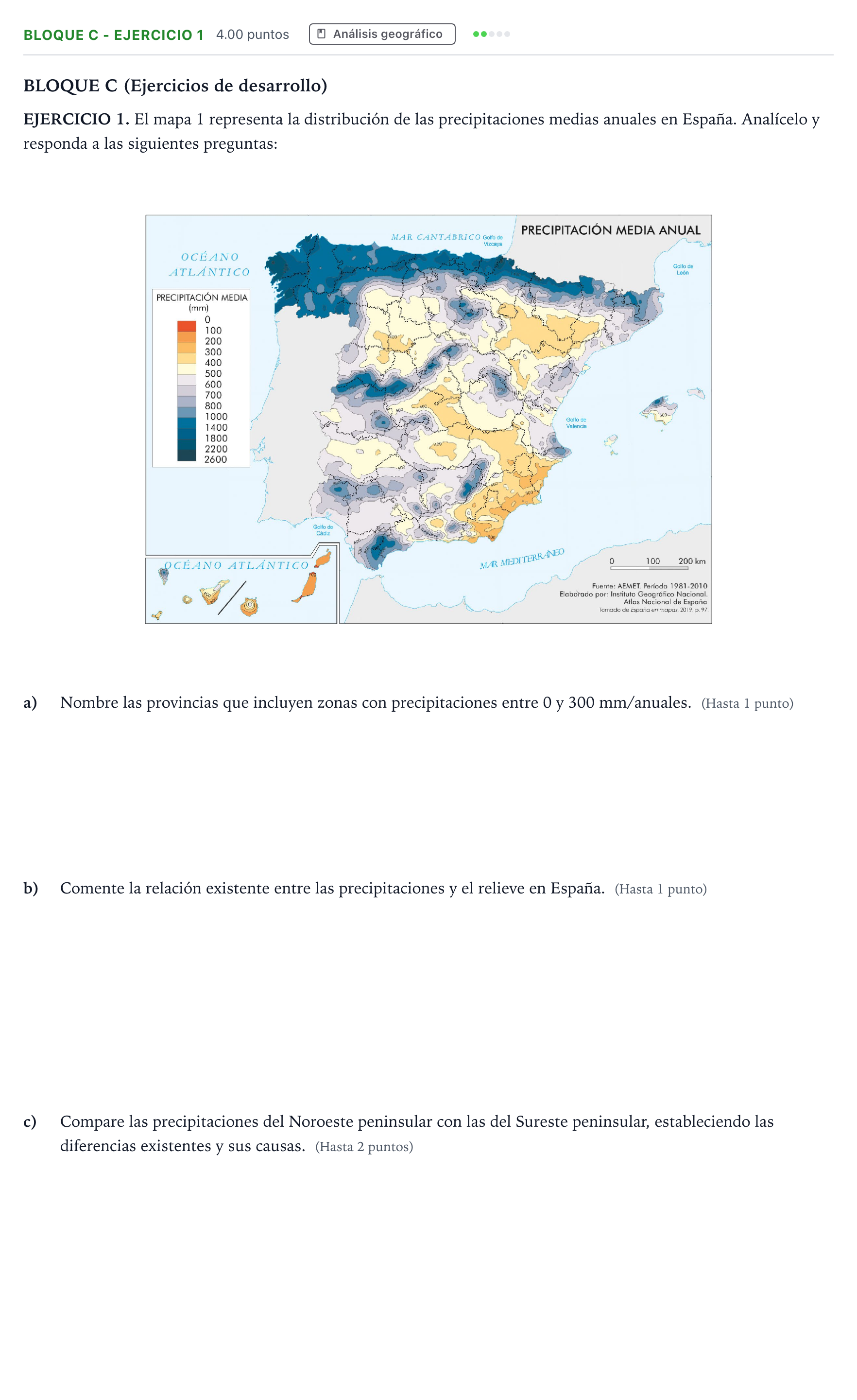 Enunciado: Bloque C - Ejercicio 1 · Geografía PAU Andalucía Extraordinaria Titular 2021