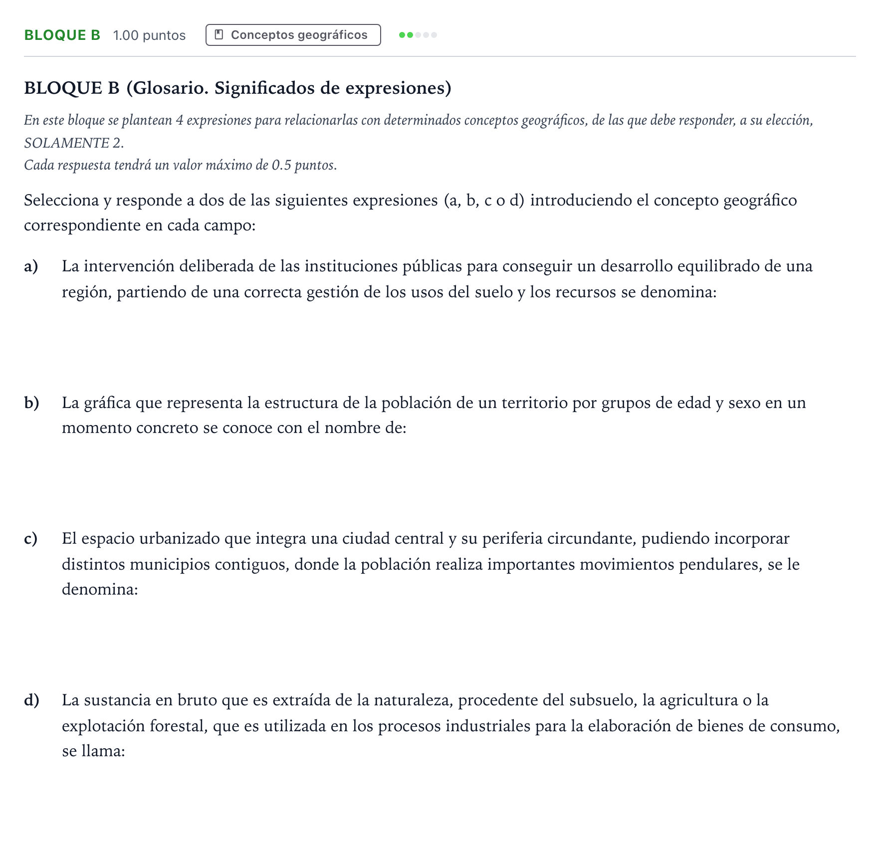 Enunciado: Bloque B · Geografía PAU Andalucía Ordinaria Reserva 2021