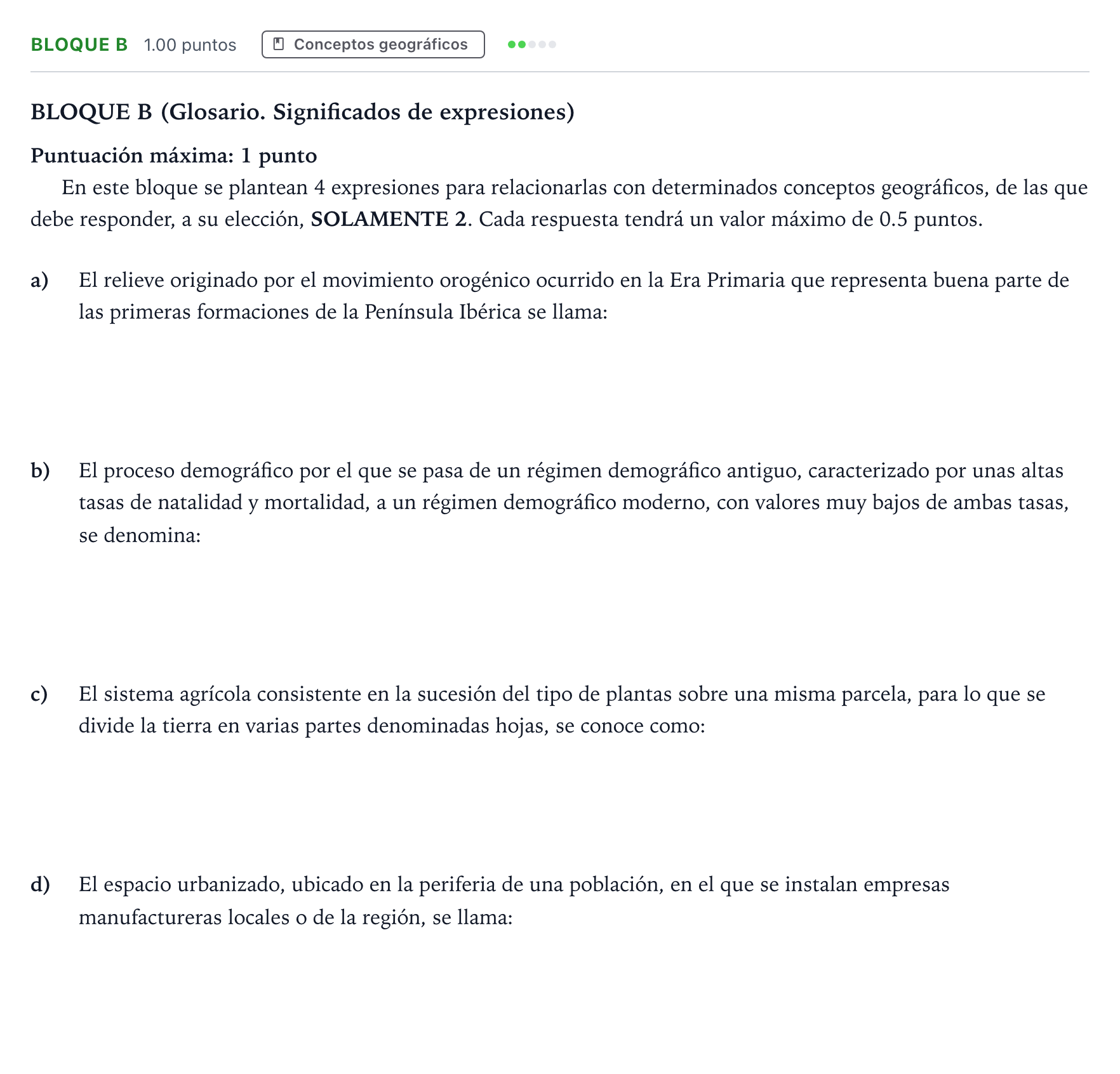 Enunciado: Bloque B · Geografía PAU Andalucía Ordinaria Suplente 2021