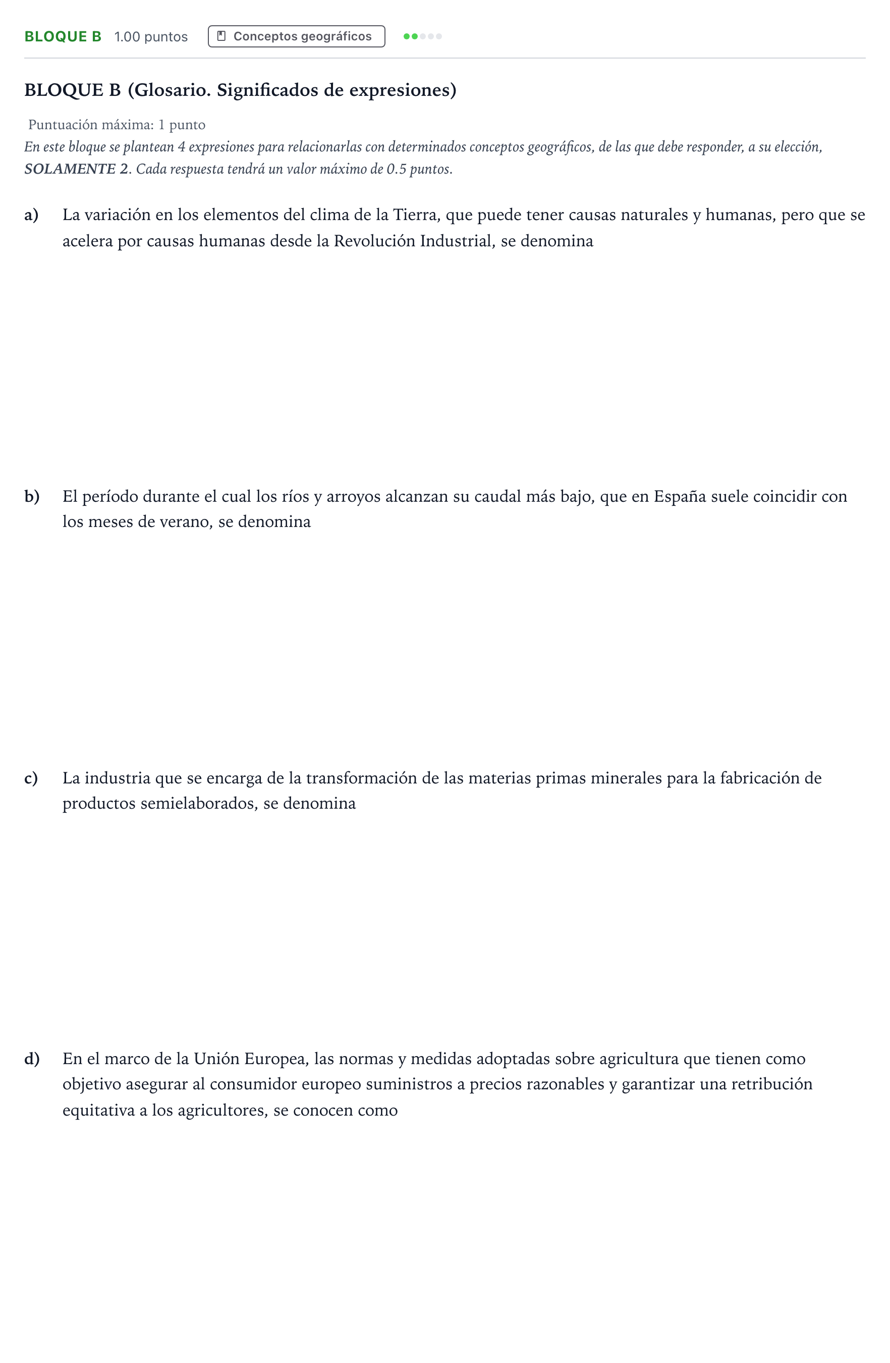 Enunciado: Bloque B · Geografía PAU Andalucía Ordinaria Titular 2021