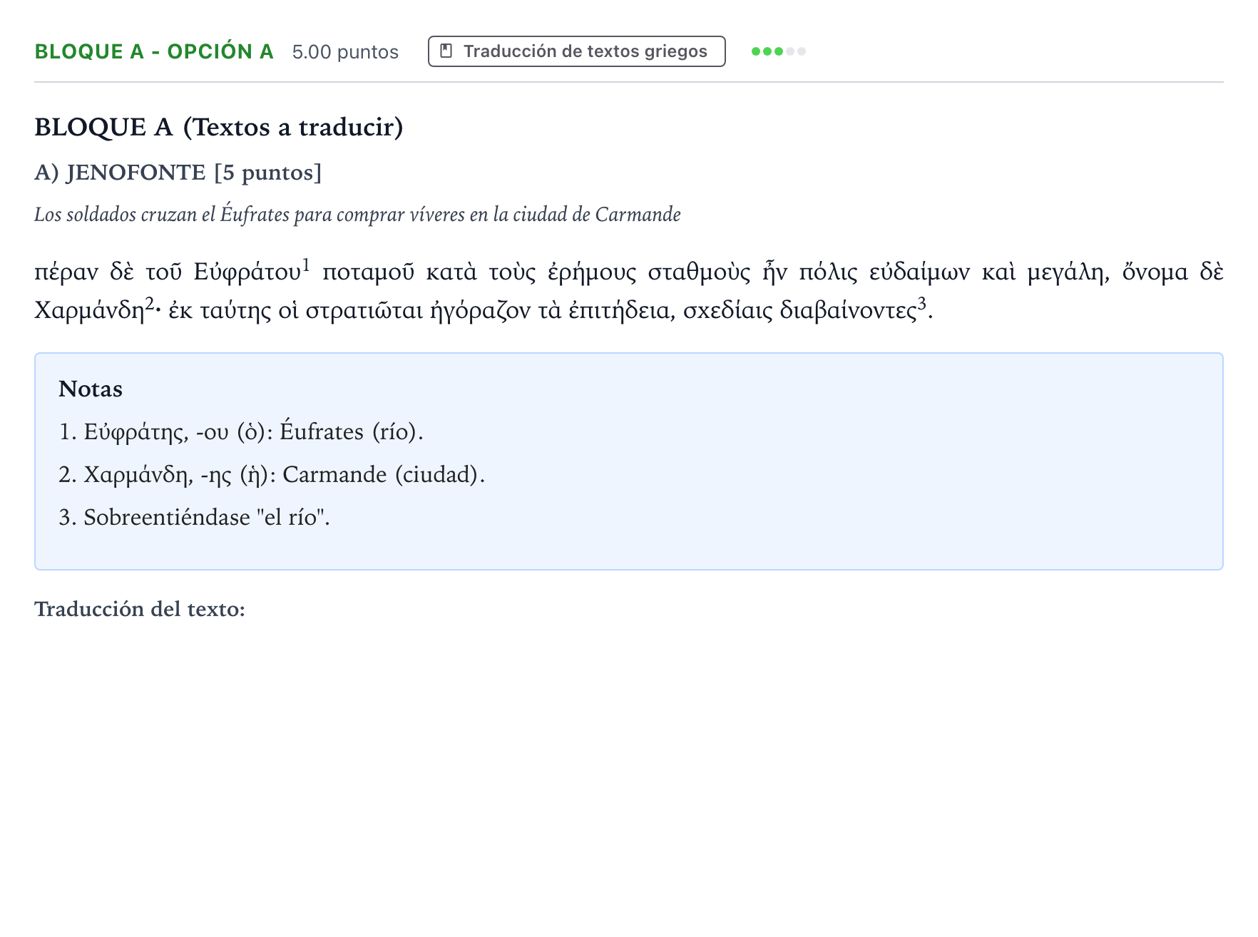 Enunciado: Bloque A - Opción A · Griego II PAU Andalucía Extraordinaria Reserva 2021