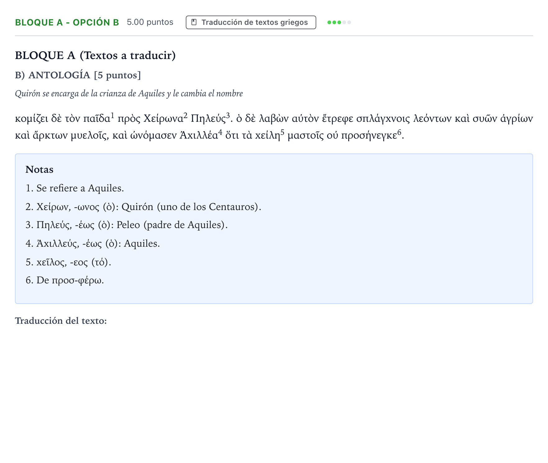 Enunciado: Bloque A - Opción B · Griego II PAU Andalucía Extraordinaria Reserva 2021