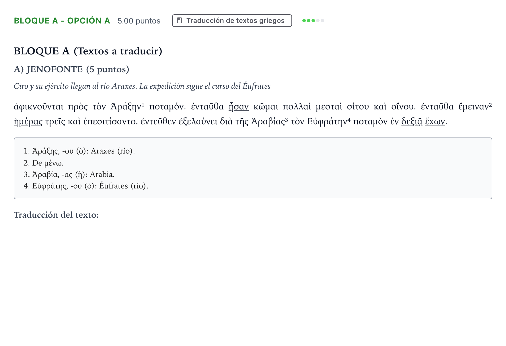 Enunciado: Bloque A - Opción A · Griego II PAU Andalucía Extraordinaria Suplente 2021