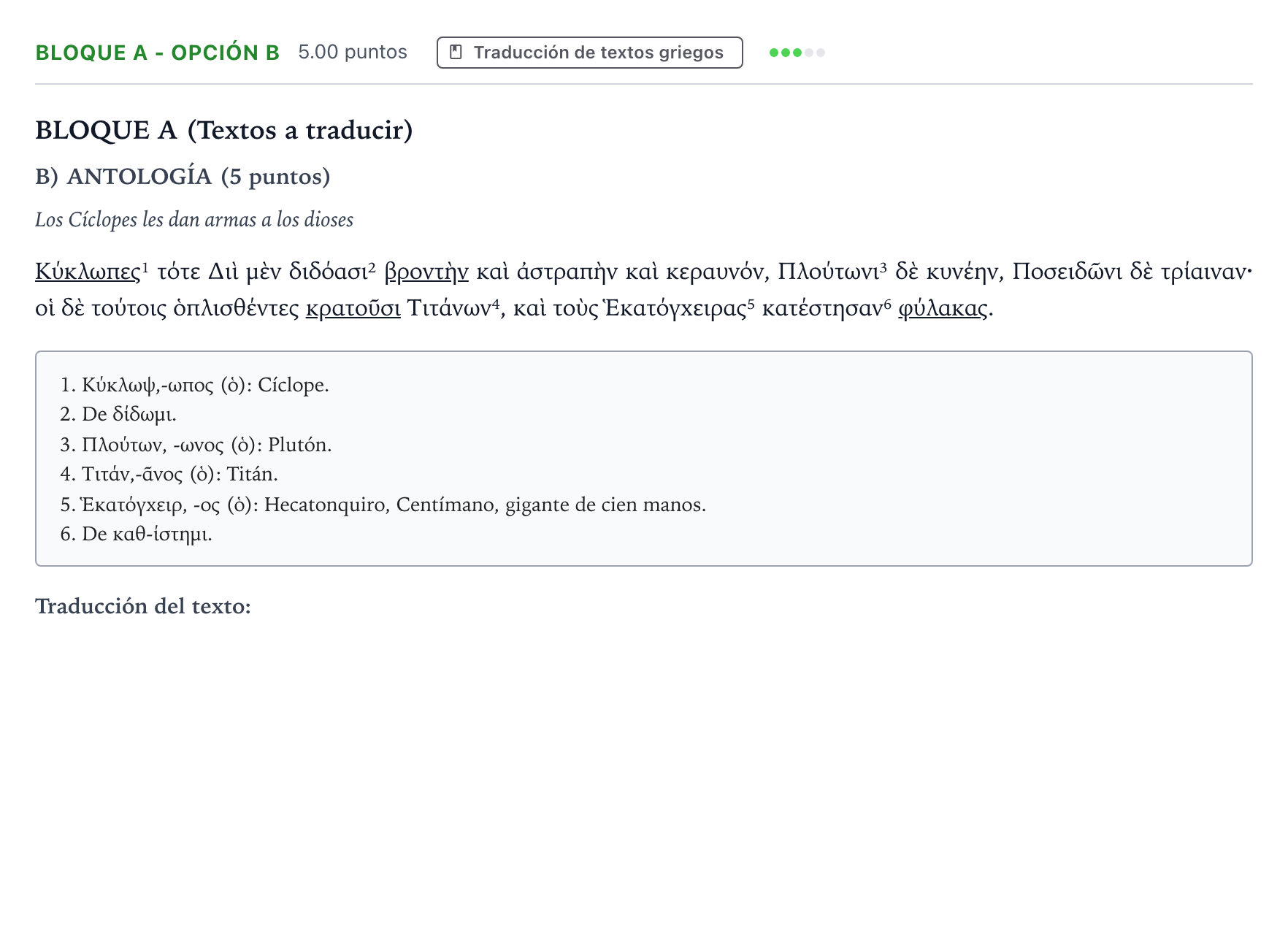 Enunciado: Bloque A - Opción B · Griego II PAU Andalucía Extraordinaria Suplente 2021