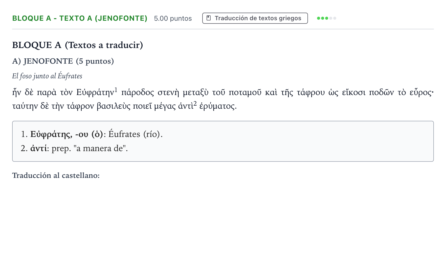 Enunciado: Bloque A - Texto A (Jenofonte) · Griego II PAU Andalucía Extraordinaria Titular 2021