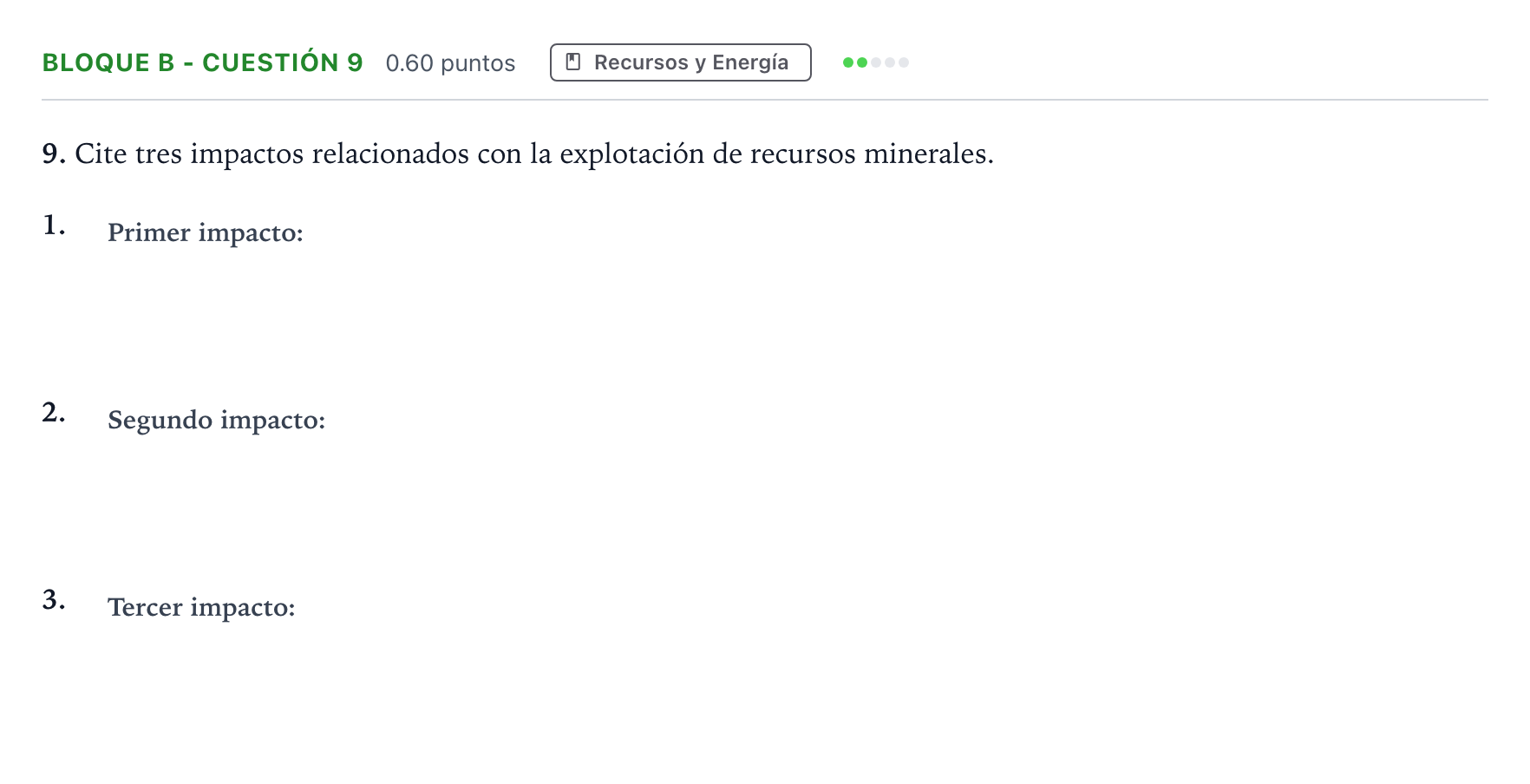 Enunciado: Bloque B - Cuestión 9 · Geología PAU Andalucía Ordinaria Suplente 2021