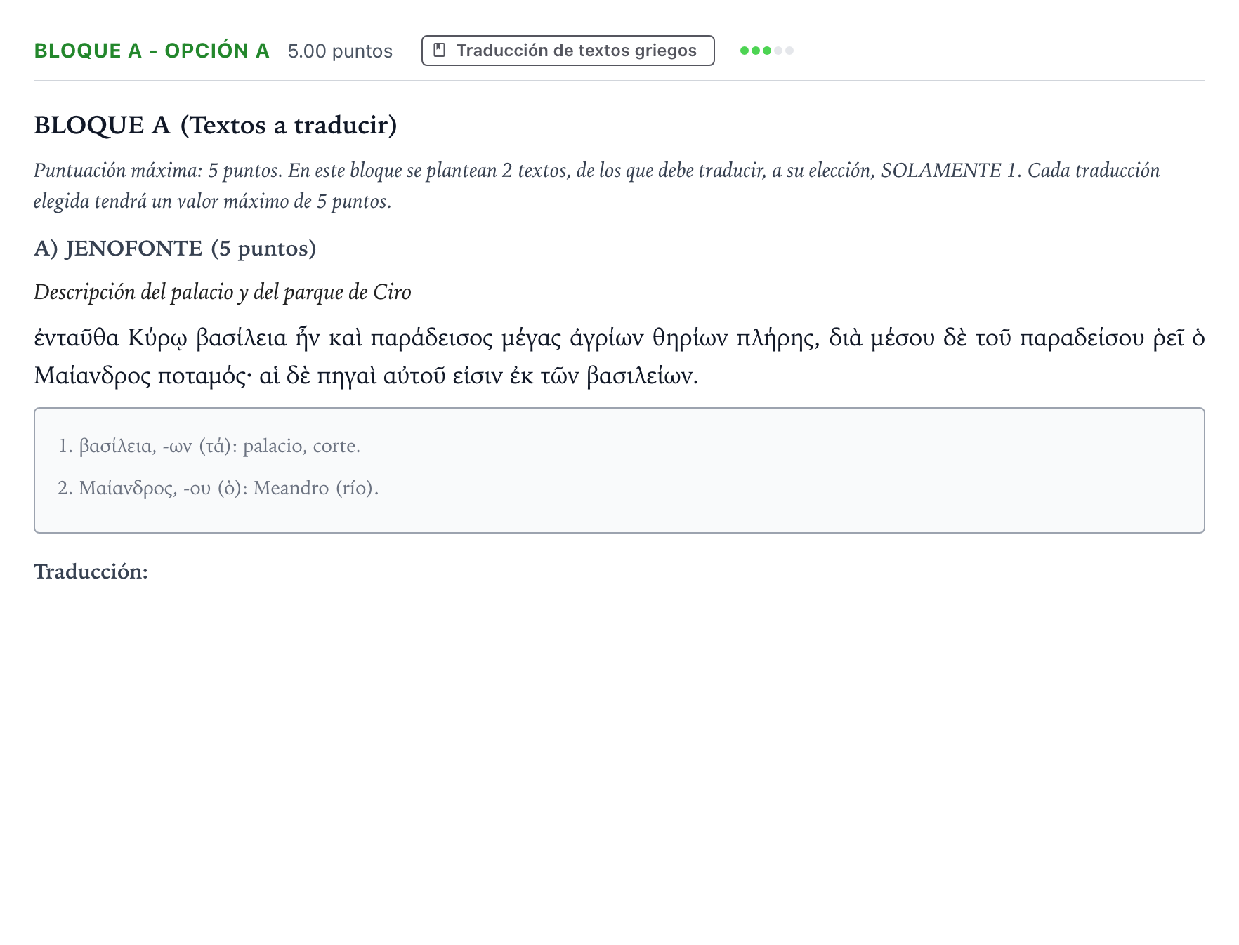 Enunciado: Bloque A - Opción A · Griego II PAU Andalucía Ordinaria Reserva 2021