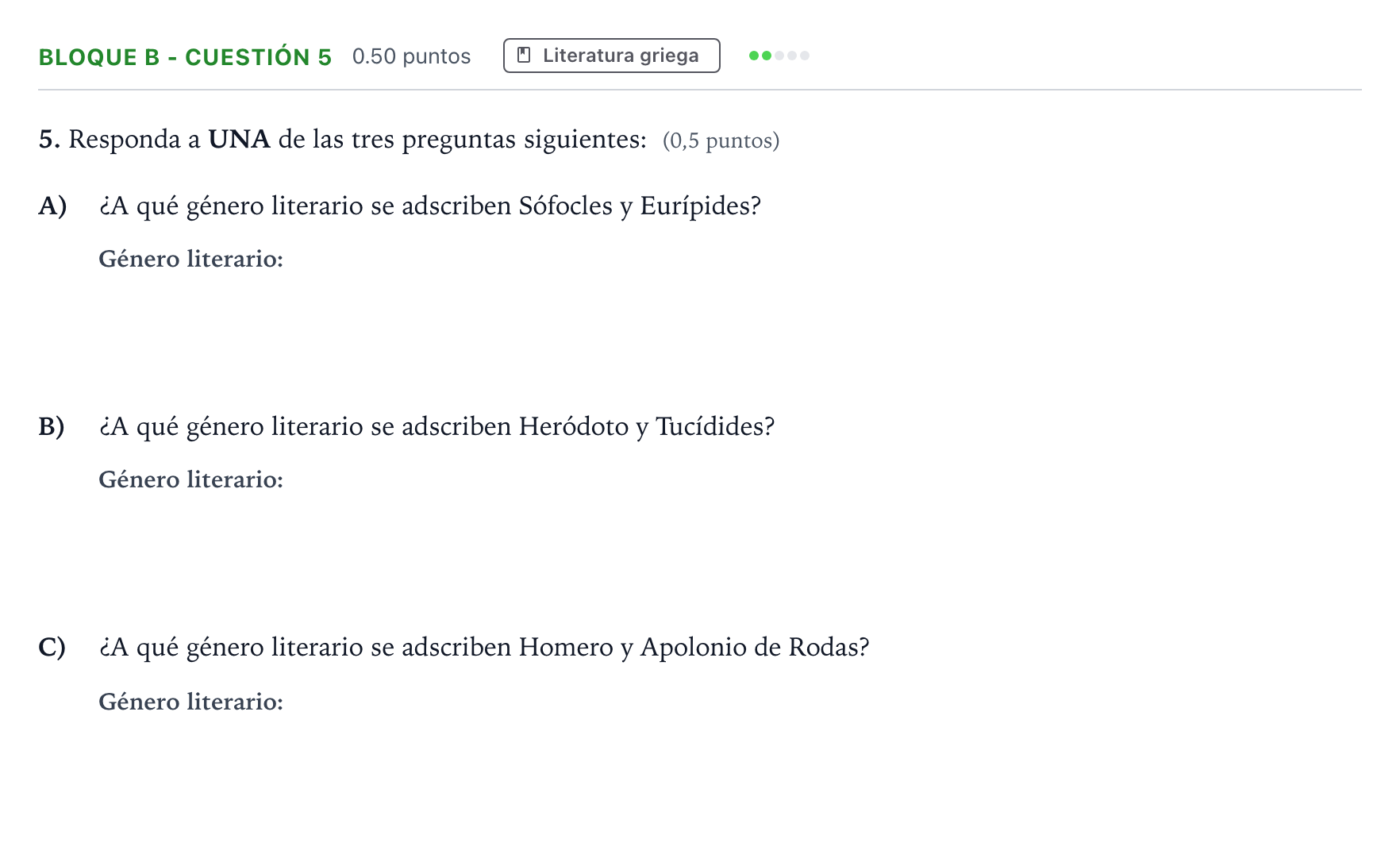 Enunciado: Bloque B - Cuestión 5 · Griego II PAU Andalucía Ordinaria Suplente 2021