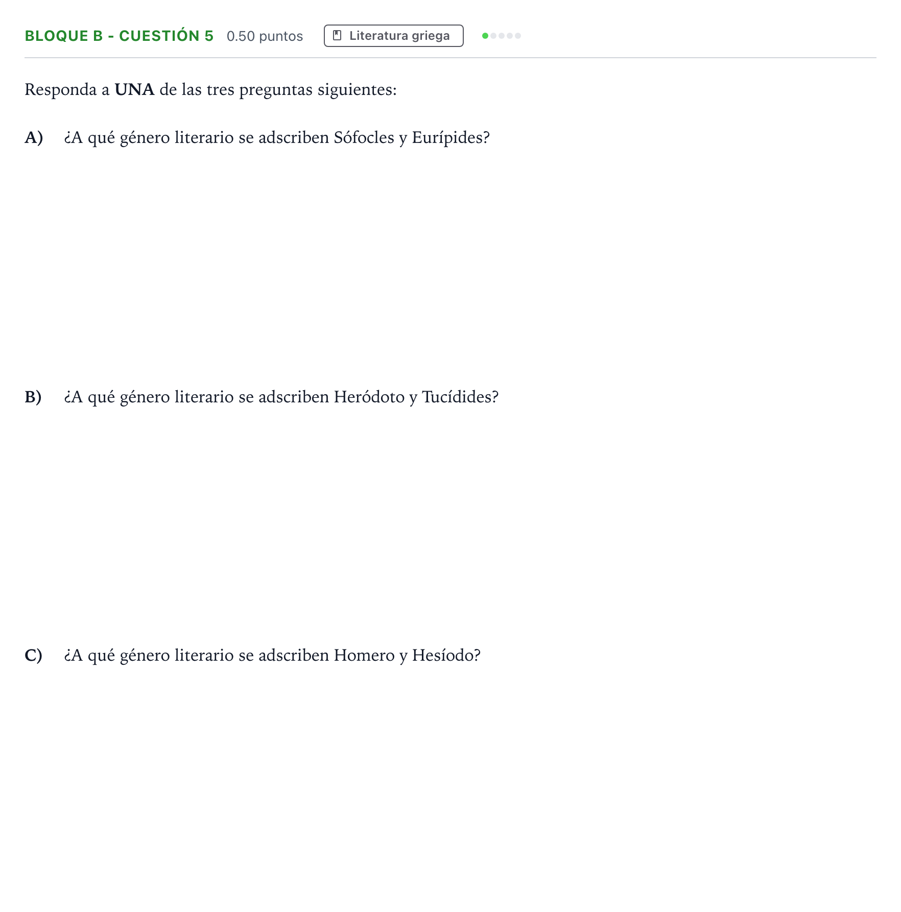 Enunciado: Bloque B - Cuestión 5 · Griego II PAU Andalucía Ordinaria Titular 2021