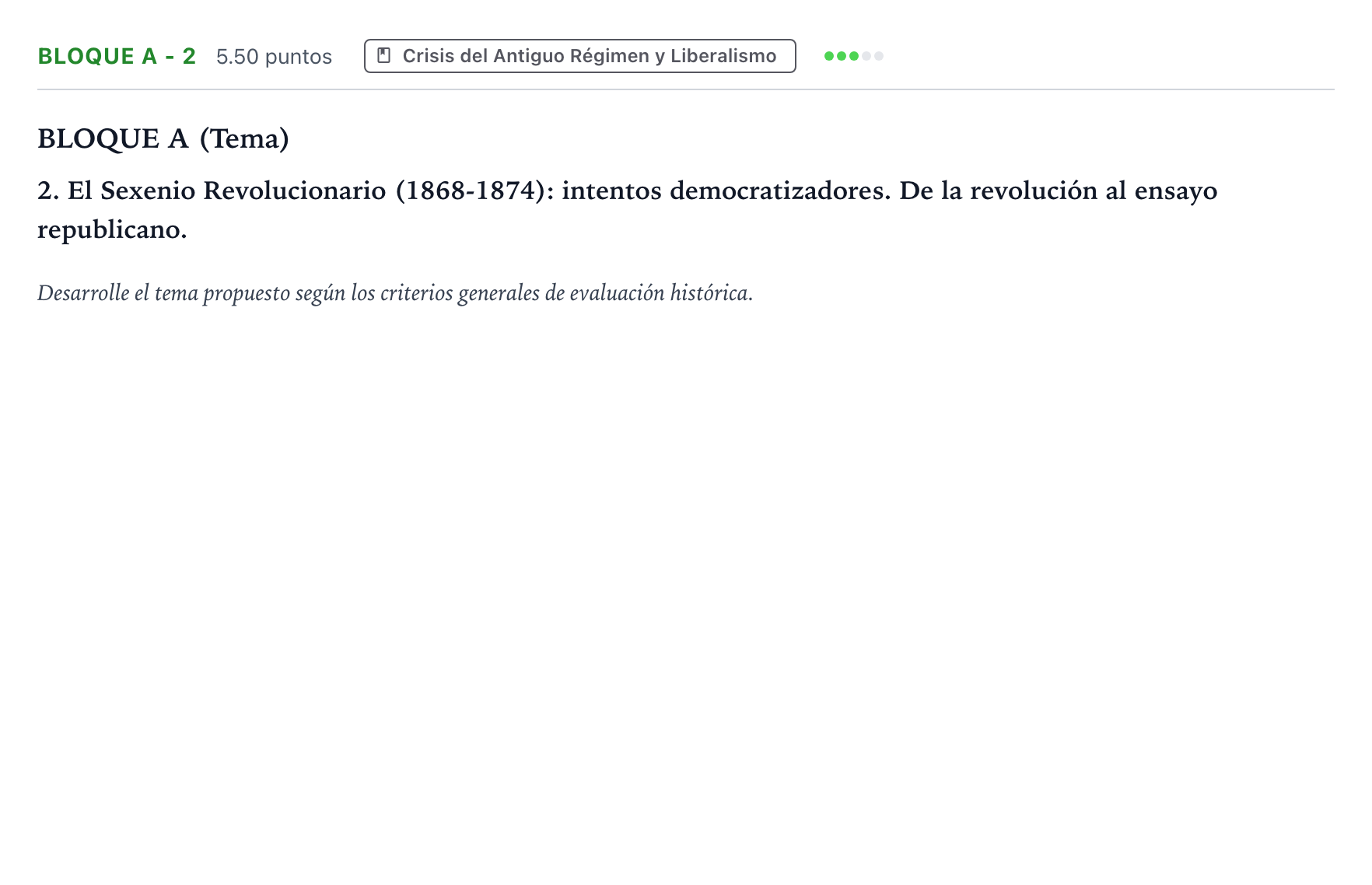 Enunciado: Bloque A - 2 · Historia de España PAU Andalucía Extraordinaria Reserva 2021