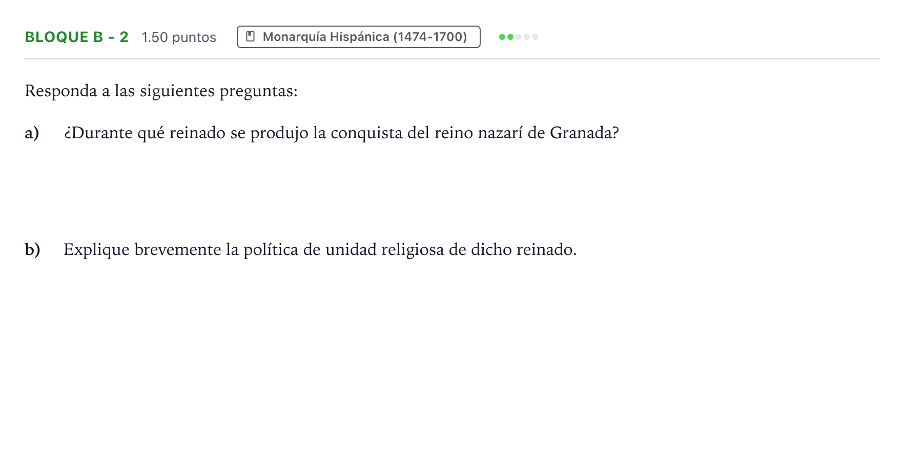 Enunciado: Bloque B - 2 · Historia de España PAU Andalucía Extraordinaria Reserva 2021