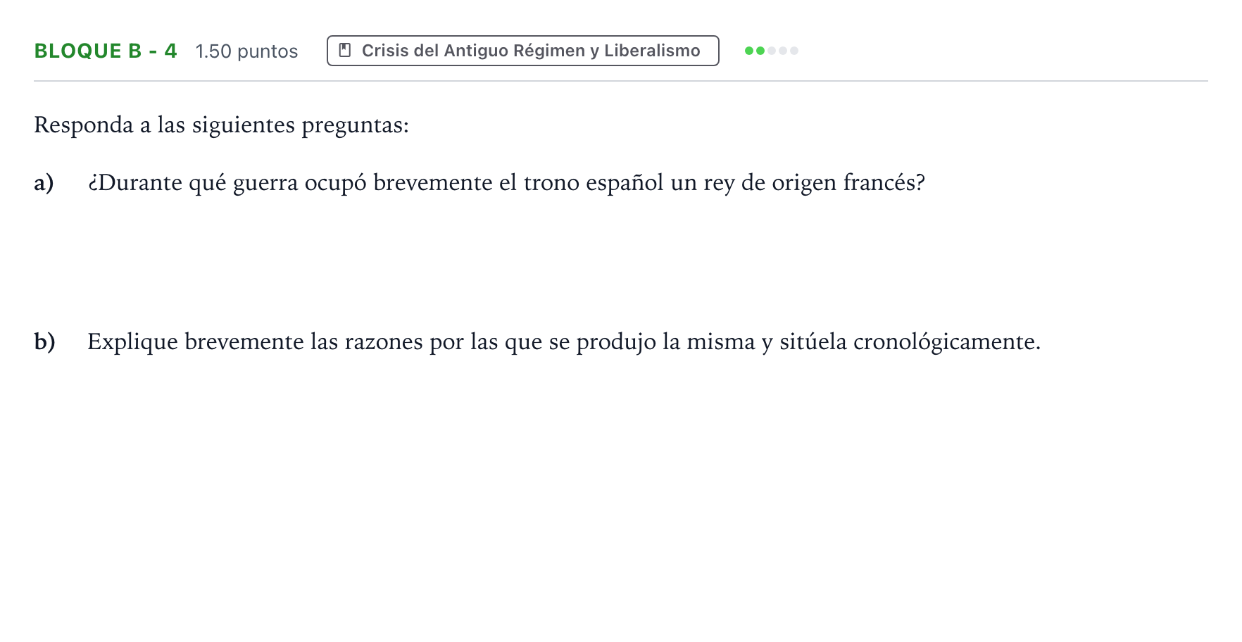 Enunciado: Bloque B - 4 · Historia de España PAU Andalucía Extraordinaria Reserva 2021