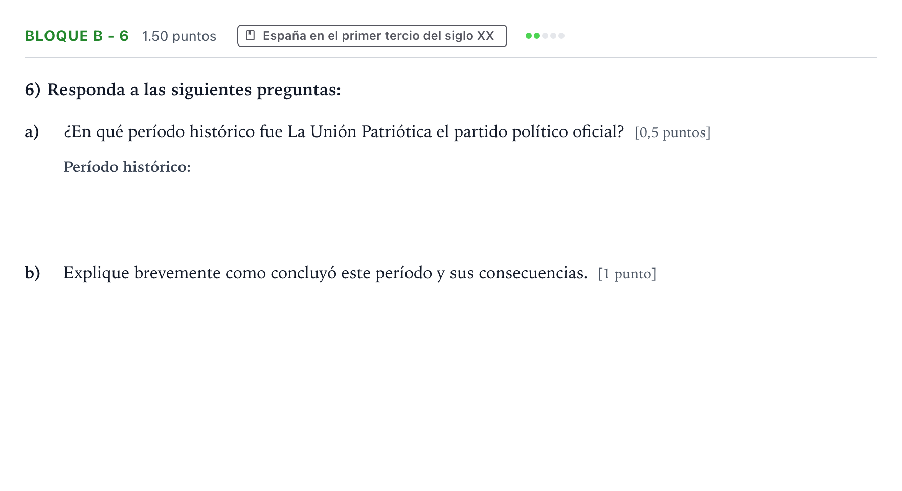 Enunciado: Bloque B - 6 · Historia de España PAU Andalucía Extraordinaria Reserva 2021